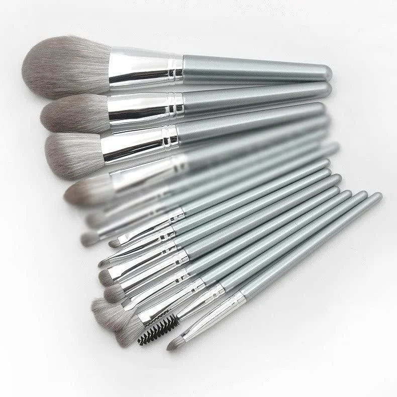 ست ۱۴ عددی برس آرایشی دسته چوبی ENPAP، شامل برس پودر، سایه، ابرو و ابزار آرایش