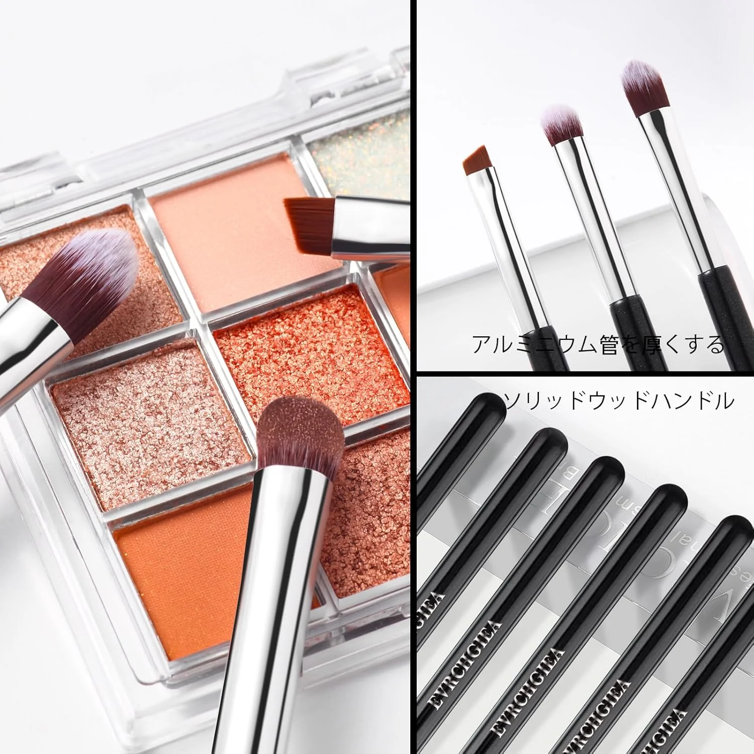 ست برس آرایش چشم EVRCHGIEA، 6 عدد برس حرفه ای برای ترکیب سایه چشم، کانسیلر، سایه ابرو، خط چشم، موهای نرم و دسته چوبی (مشکی و نقره ای)