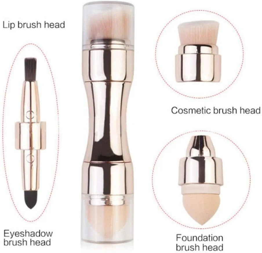 ست براش آرایشی 4 در 1 Excefore، براش لب، براش پخش کننده، براش کانتور و رژگونه، براش اسفنجی برای آرایش صورت، چشم و لب، چند منظوره برای دختران و زنان (براش رزگلد)