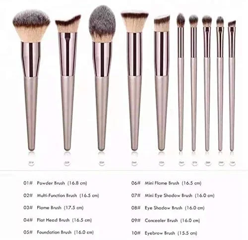 ست برس آرایشی گلامور بیوتی، برس های ممتاز مصنوعی برای کرم پودر، پودر صورت، رژگونه، سایه چشم، کیت برس آرایشی (10 عدد)
