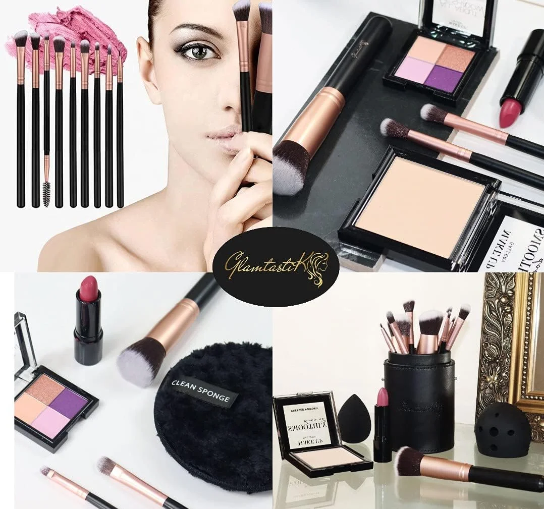 ست براش آرایشی Glamtastik 19 تکه کابوکی وگان و مصنوعی، پد پاک کننده آرایش، اسفنج بیوتی بلندر، تمیز کننده/خشک کن براش، کیف بند دار مخملی در جعبه هدیه شیک ست براش آرایشی Glamtastik 19 تکه کابوکی وگان و مصنوعی، پد پاک کننده آرایش، اسفنج بیوتی بلندر، تمیز کننده/خشک کن براش، کیف بند دار مخملی در جعبه هدیه شیک