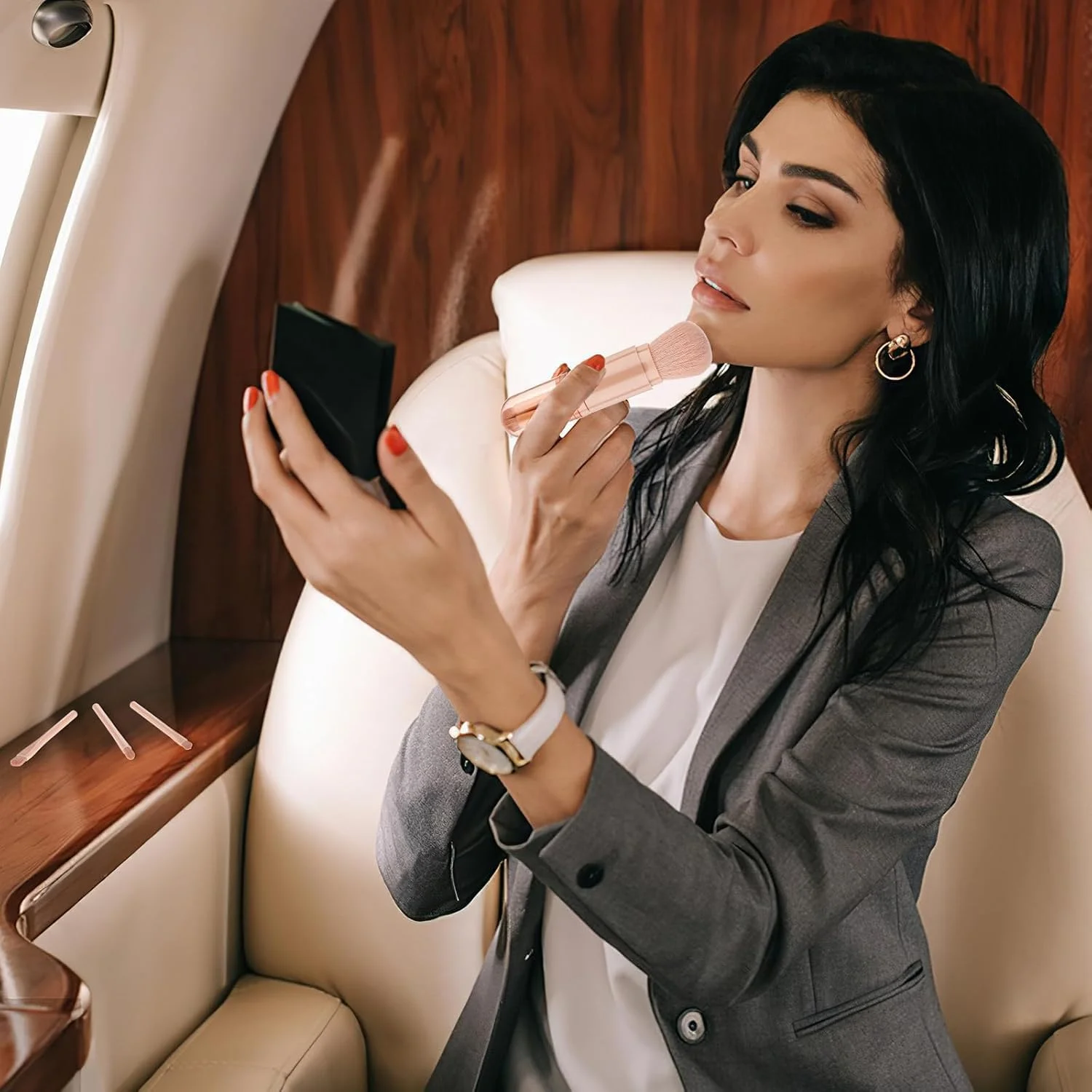 ست برس آرایشی مسافرتی GraGra، لوازم آرایشی صورت زنانه، برس پودر مسافرتی 4 در 1، برس لب، برس سایه چشم، برس هایلایت، برس های پودر ترکیبی فونداسیون