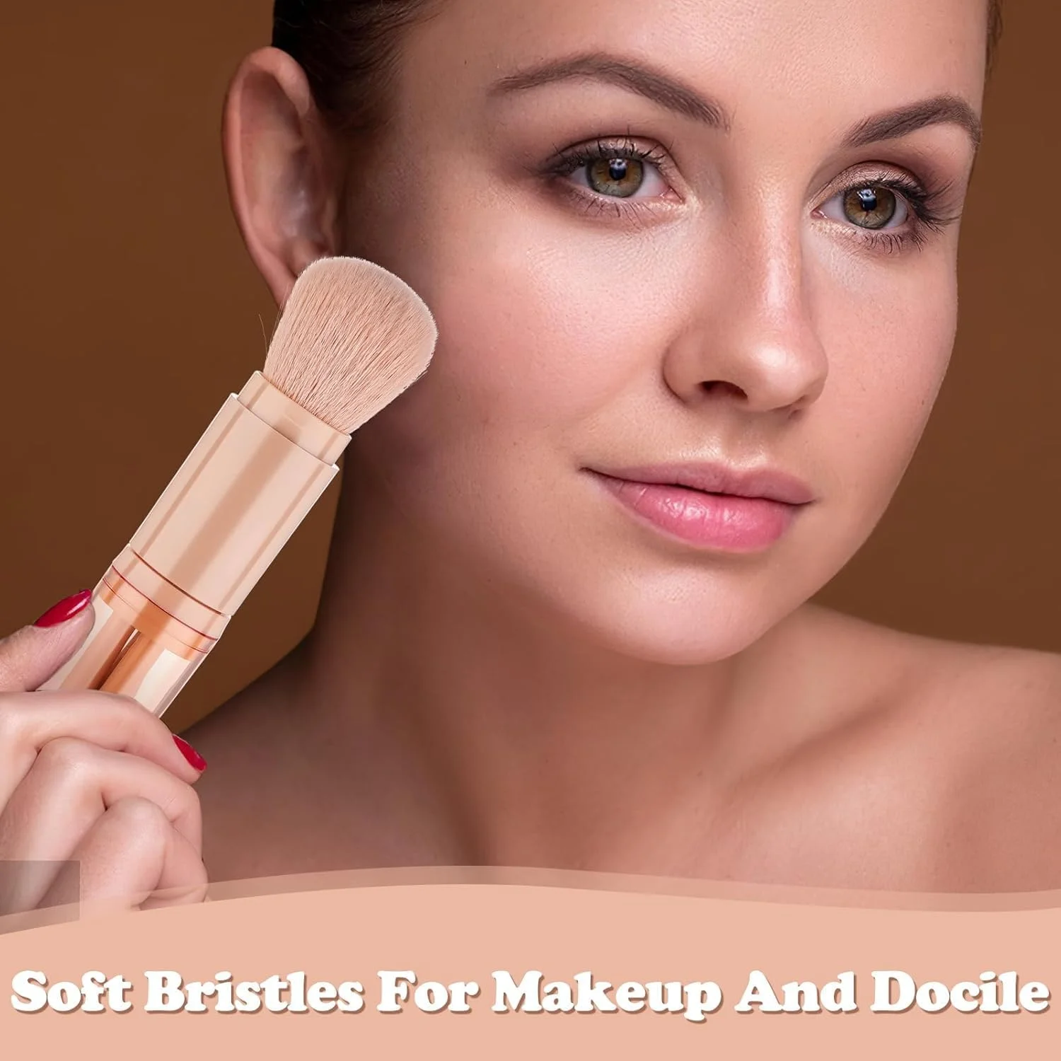 ست برس آرایشی مسافرتی GraGra، لوازم آرایشی صورت زنانه، برس پودر مسافرتی 4 در 1، برس لب، برس سایه چشم، برس هایلایت، برس های پودر ترکیبی فونداسیون