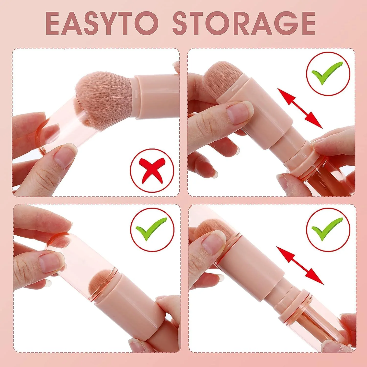 ست برس آرایشی مسافرتی GraGra، لوازم آرایشی صورت زنانه، برس پودر مسافرتی 4 در 1، برس لب، برس سایه چشم، برس هایلایت، برس های پودر ترکیبی فونداسیون