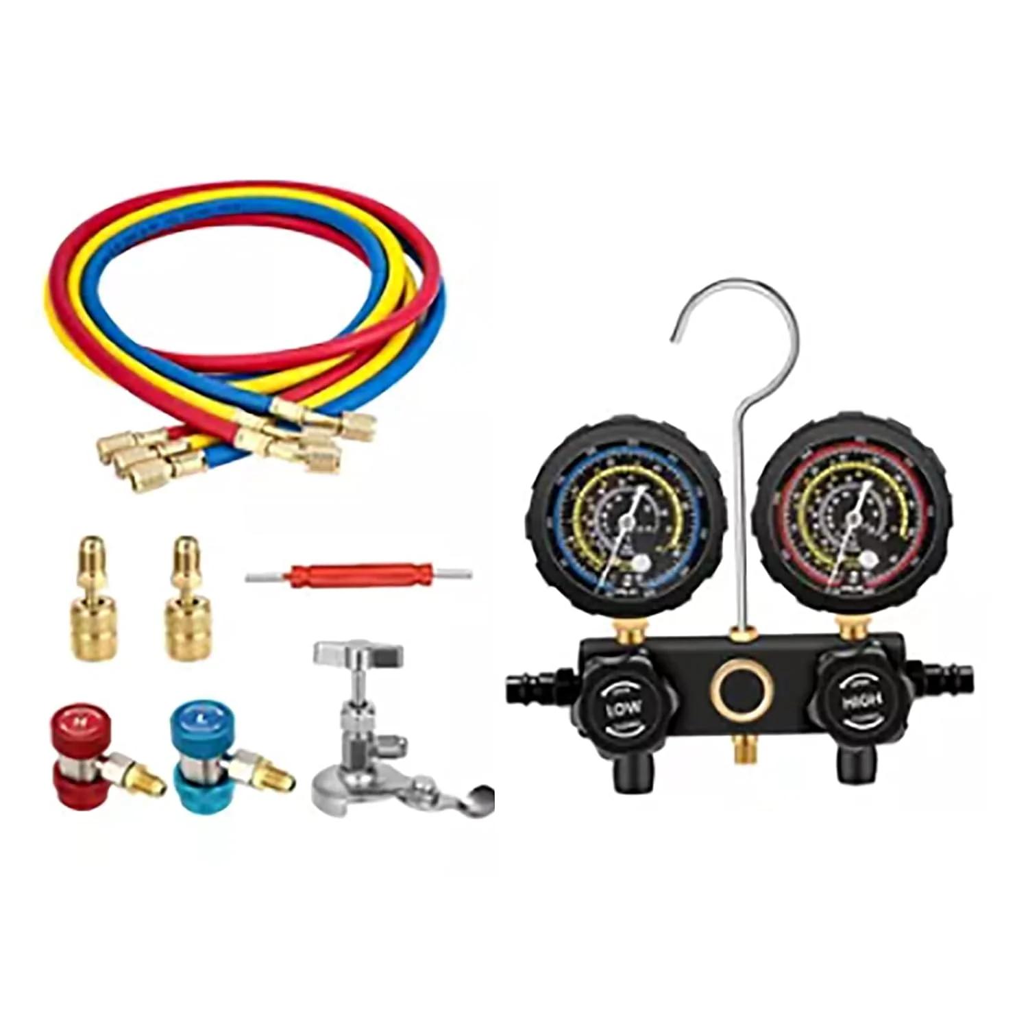 گیج فشار AC کرایفوکت، ست گیج فشار AC R410A با دوام، کاربری آسان، ABS و فلز، کوچک، کاربردی، دقت بالا برای خودرو