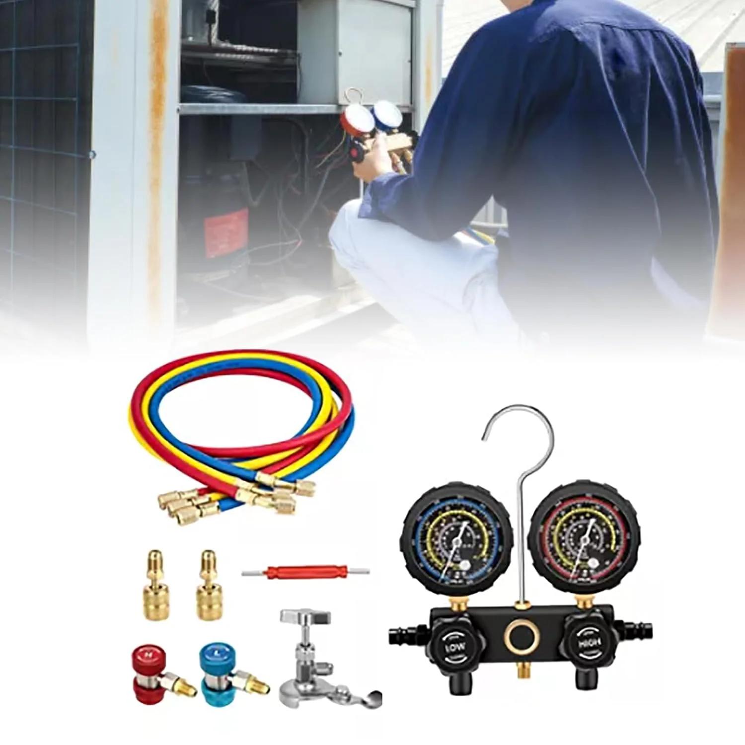 گیج فشار AC کرایفوکت، ست گیج فشار AC R410A با دوام، کاربری آسان، ABS و فلز، کوچک، کاربردی، دقت بالا برای خودرو