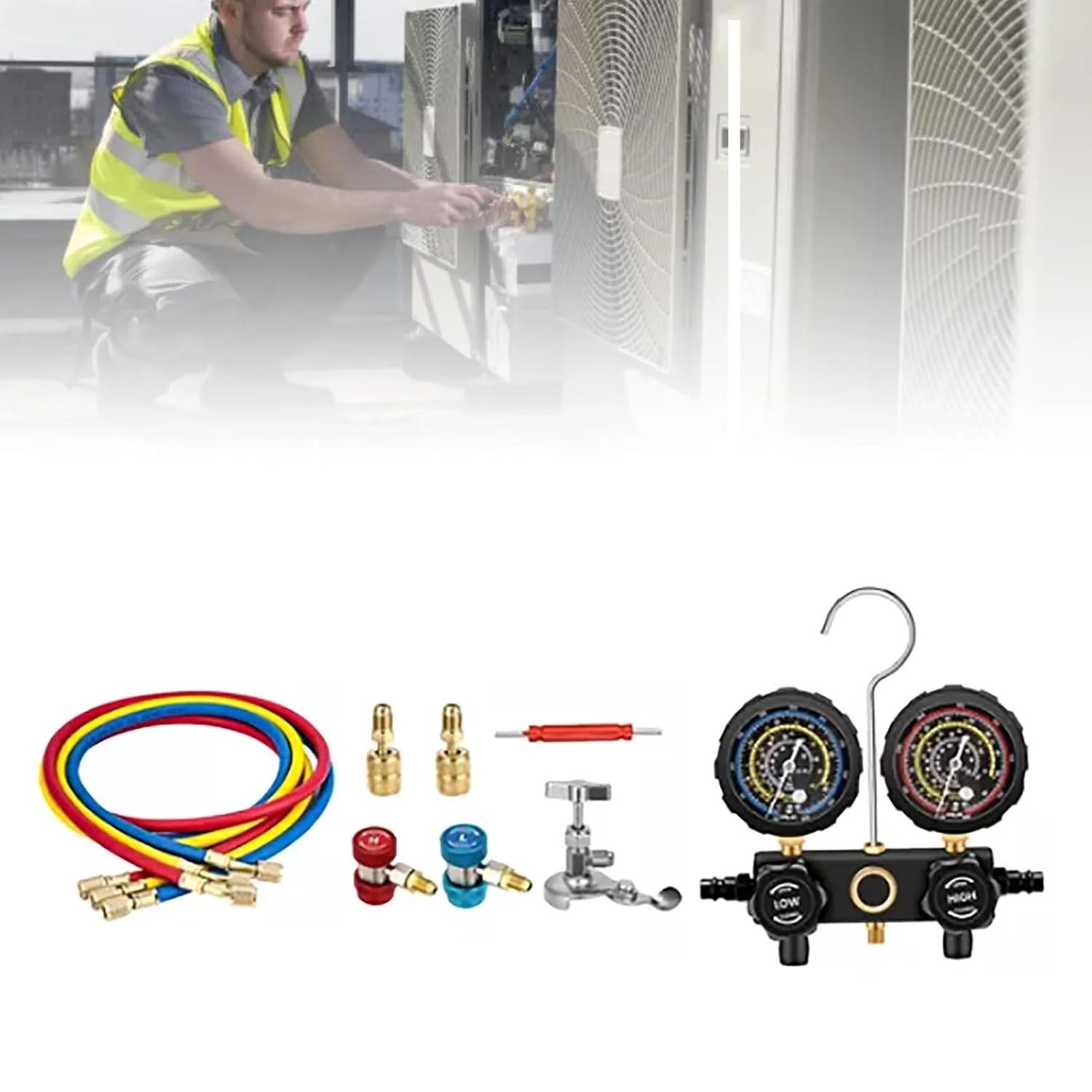 گیج فشار AC کرایفوکت، ست گیج فشار AC R410A با دوام، کاربری آسان، ABS و فلز، کوچک، کاربردی، دقت بالا برای خودرو