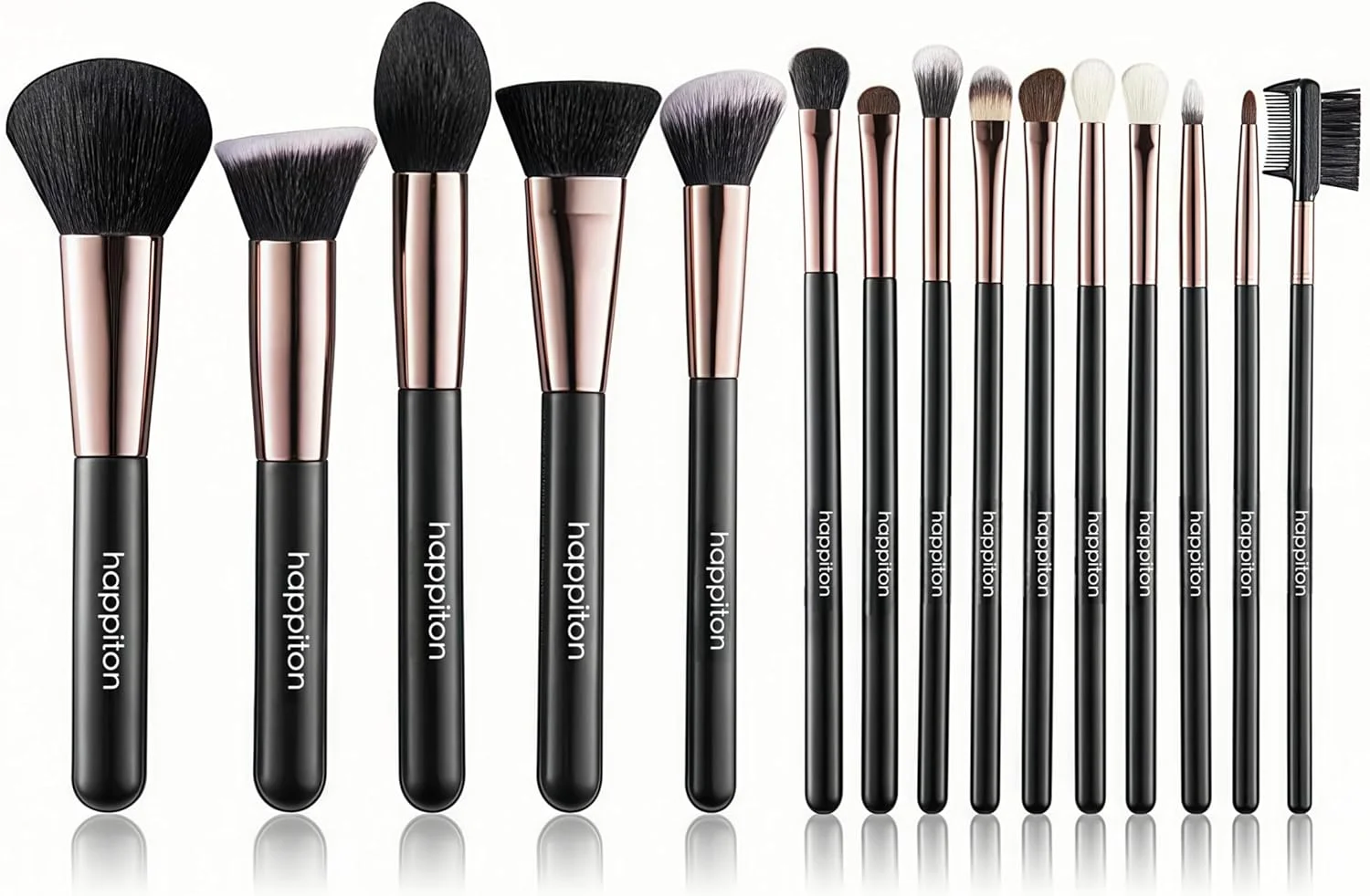 ست برس آرایشی 15 عددی حرفه ای HAPPITON - موهای نرم مصنوعی برای کرم پودر، کانسیلر، سایه چشم، ترکیب صورت و کیت برس چشم (بدون کیف)
