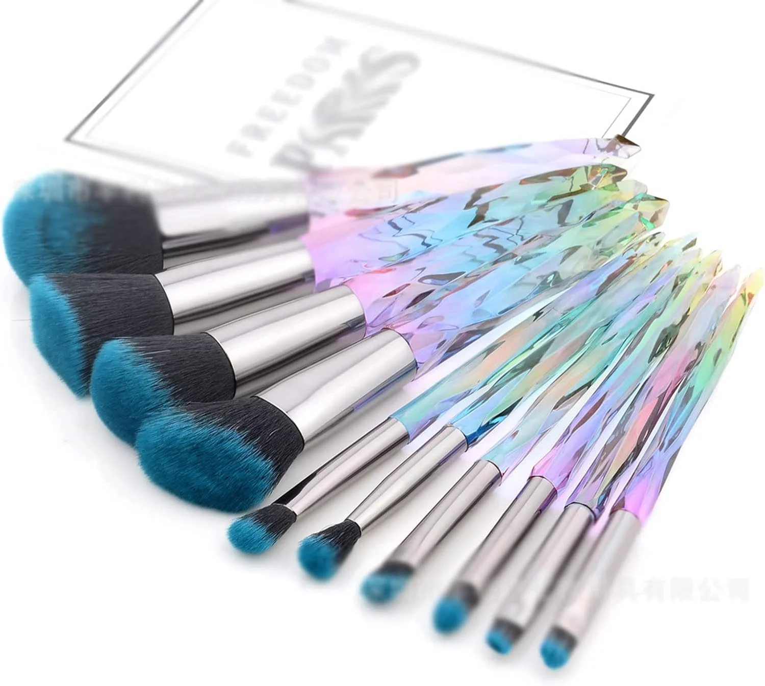 ست برس آرایشی هودور، ست 10 عددی برس آرایشی کریستالی شامل برس پودر فیکس، رژگونه، کانتورینگ، کرم پودر، سایه چشم، کانسیلر، ابزار کامل آرایشی