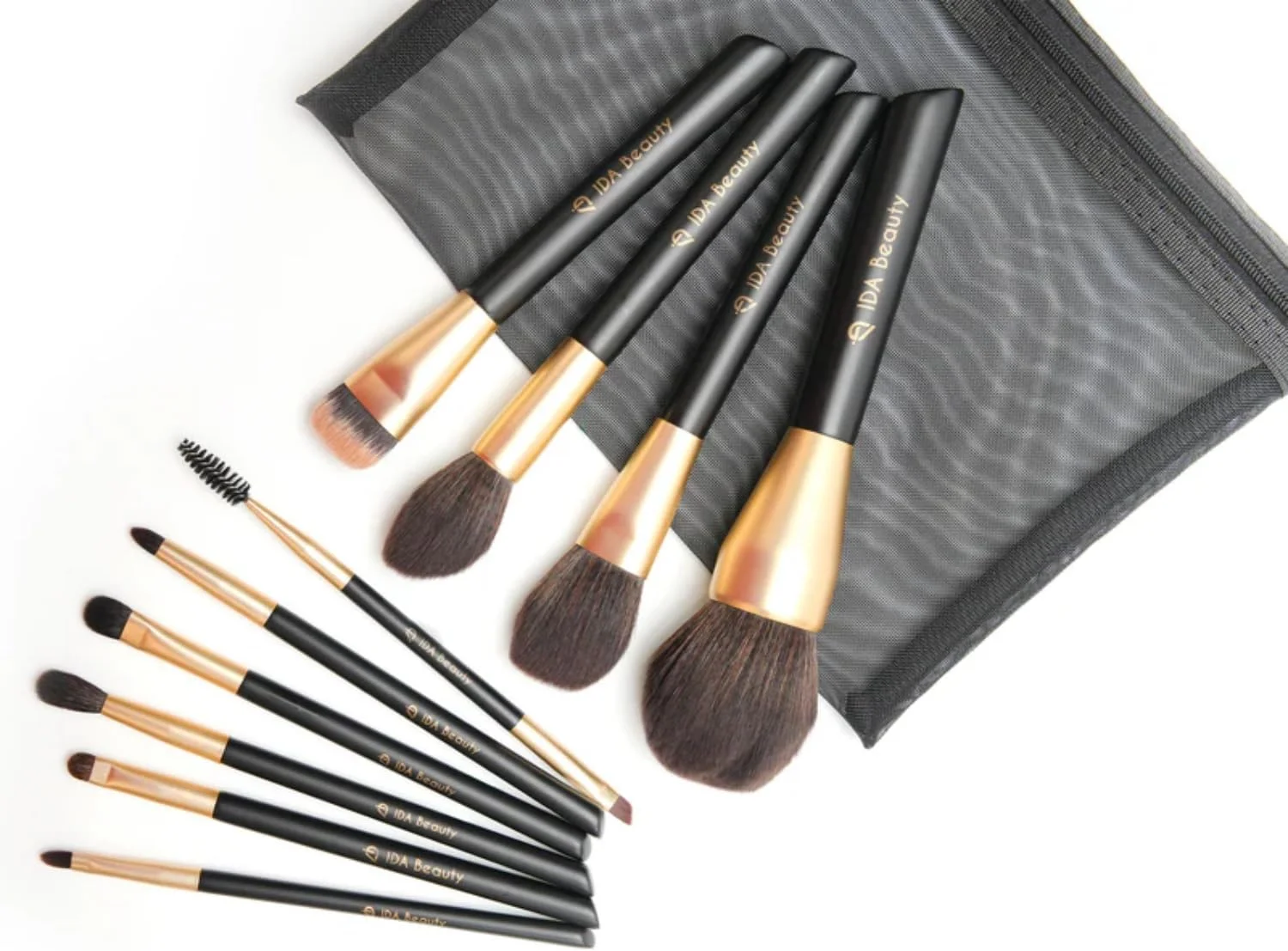 ست برس آرایشی حرفه ای آیدا بیوتی - ست 10 تکه برس آرایشی کلاستر L | وگان، حلال، بدون تست حیوانی | ترکیب یکپارچه و پوشش ایربراش
