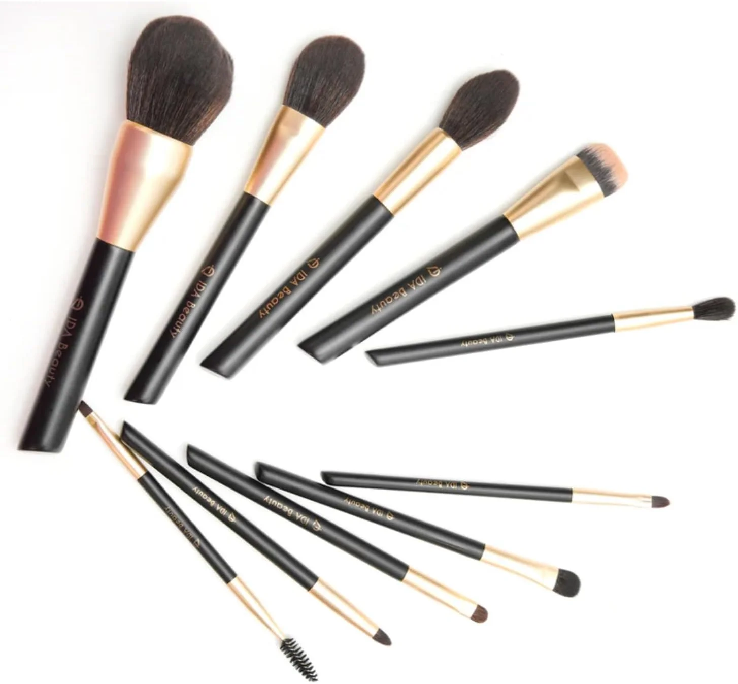 ست برس آرایشی حرفه ای آیدا بیوتی - ست 10 تکه برس آرایشی کلاستر L | وگان، حلال، بدون تست حیوانی | ترکیب یکپارچه و پوشش ایربراش