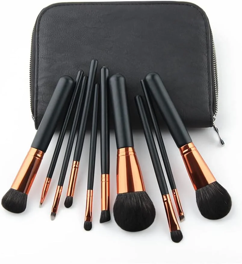 ست برس آرایشی حرفه ای 10 عددی ITAOCA شامل برس های کرم پودر، سایه چشم، ترکیب کننده و پودر به همراه کیف قهوه ای تیره