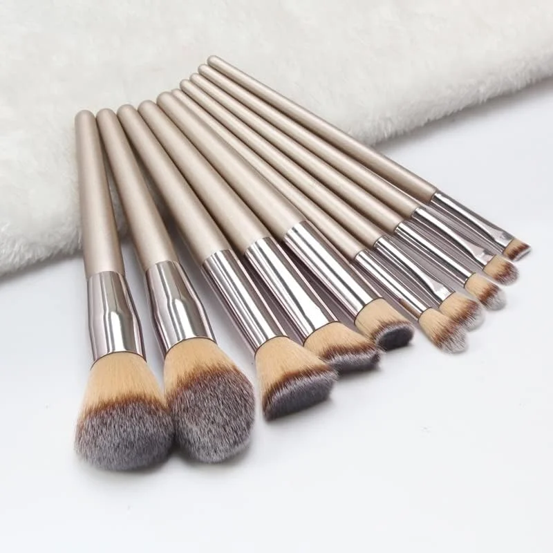 ست برس آرایشی شامپاین 10 عددی ITAOCA، حرفه ای برای کرم پودر، رژگونه، سایه چشم، ابزار آرایشی، کیت زیبایی