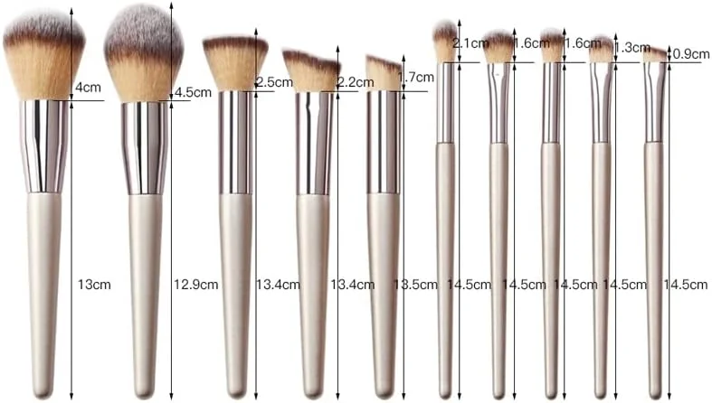 ست برس آرایشی 10 عددی شامپاین ITAOCA، حرفه ای برای کرم پودر، رژگونه، سایه چشم، ابزار آرایشی، کیت زیبایی