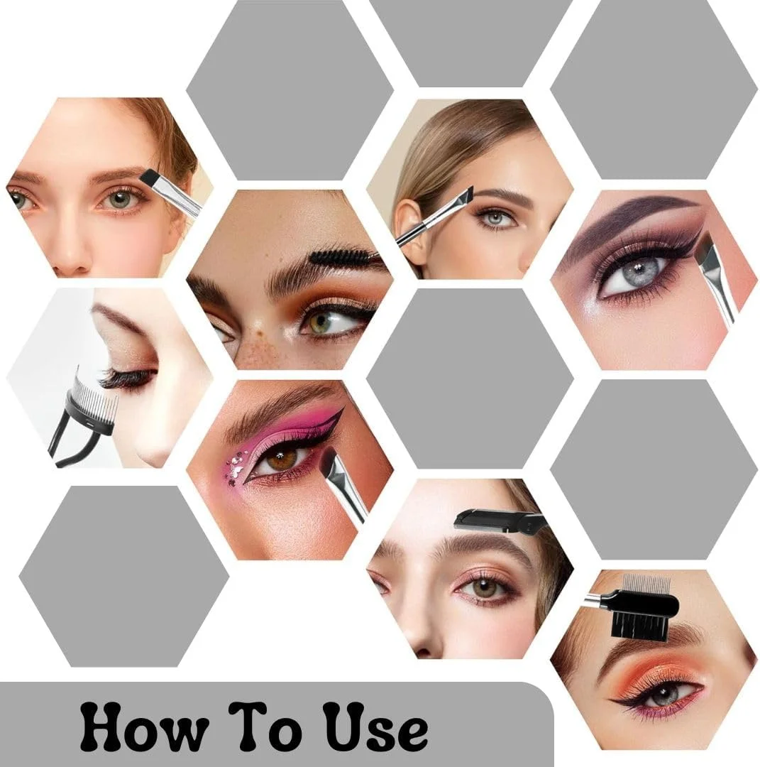 ست برس آرایشی خط چشم IBBO شامل 7 عدد، برس های خط چشم زاویه دار ظریف حرفه ای، برس ابرو، شانه مژه، تیغ ابرو تاشو، برس ابرو دو سر، آرایش سایه چشم و کانسیلر ابرو