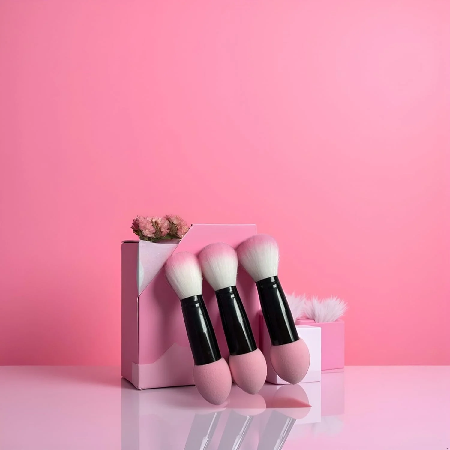 ست برس آرایشی Htppzjr، برس کرم پودر مصنوعی برای صورت و کیت سایه چشم، ست برس آرایشی صورتی