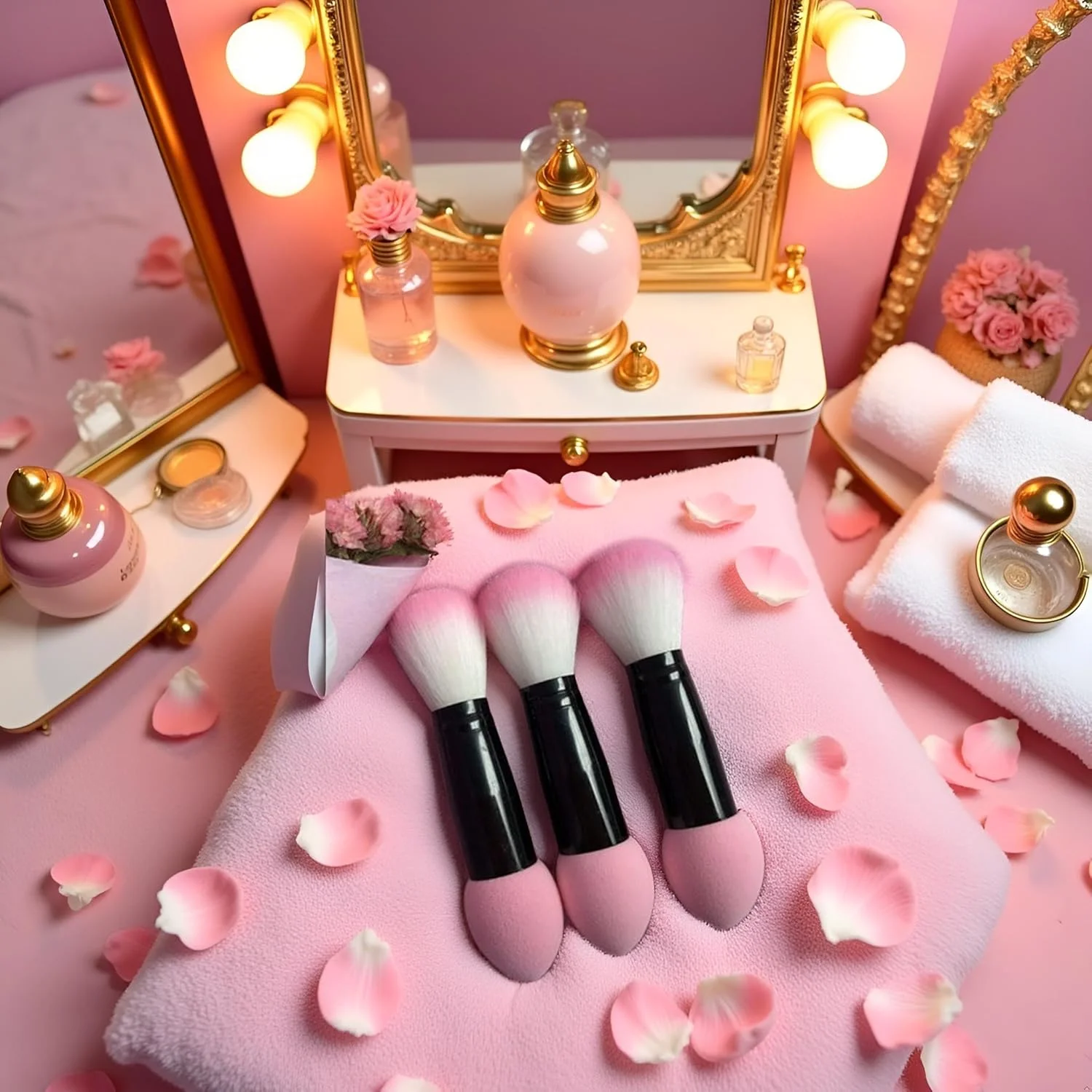 ست برس آرایشی Htppzjr، برس کرم پودر مصنوعی برای صورت و کیت سایه چشم، ست برس آرایشی صورتی