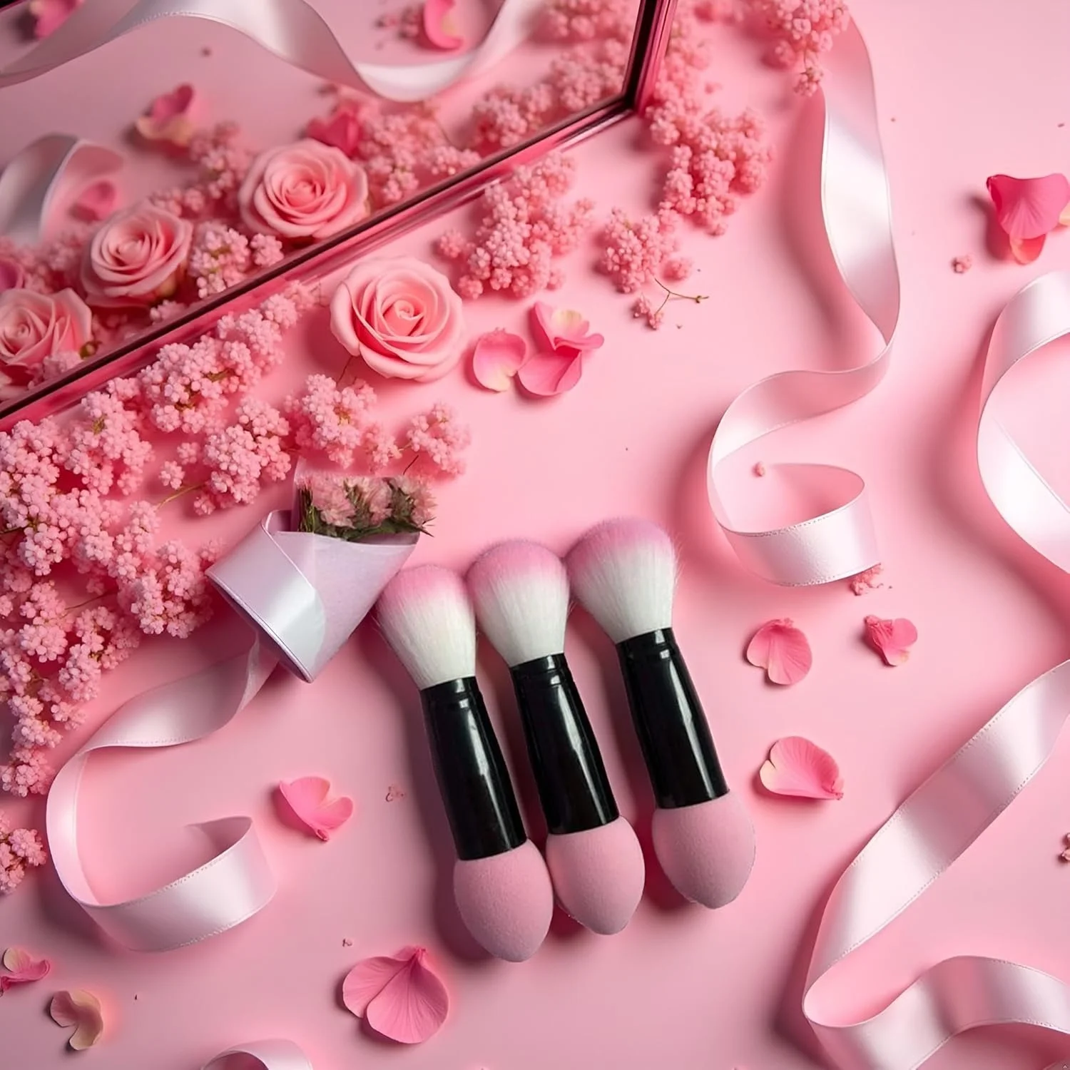 ست برس آرایشی Htppzjr، برس کرم پودر مصنوعی برای صورت و کیت سایه چشم، ست برس آرایشی صورتی