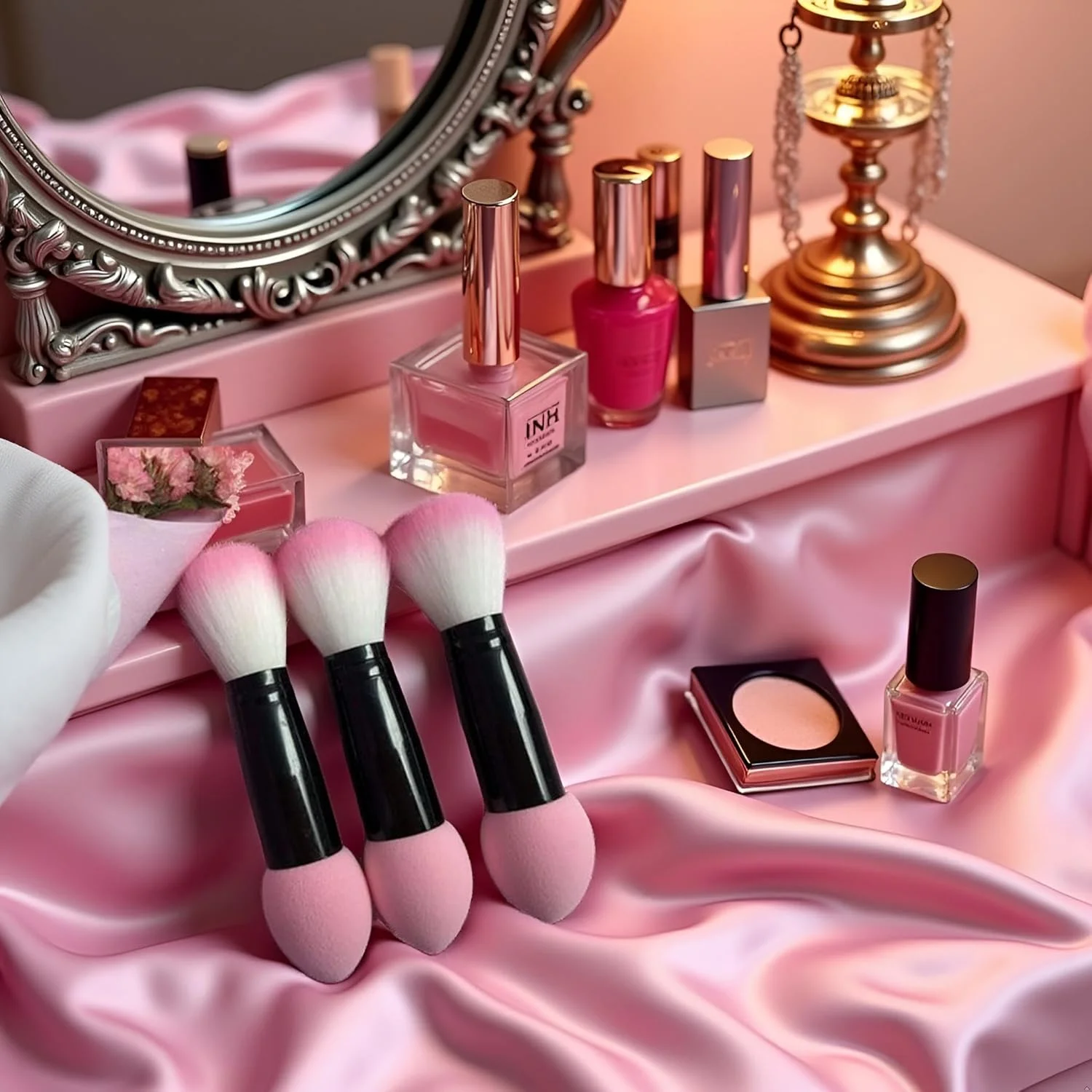 ست برس آرایشی Htppzjr، برس کرم پودر مصنوعی برای صورت و کیت سایه چشم، ست برس آرایشی صورتی