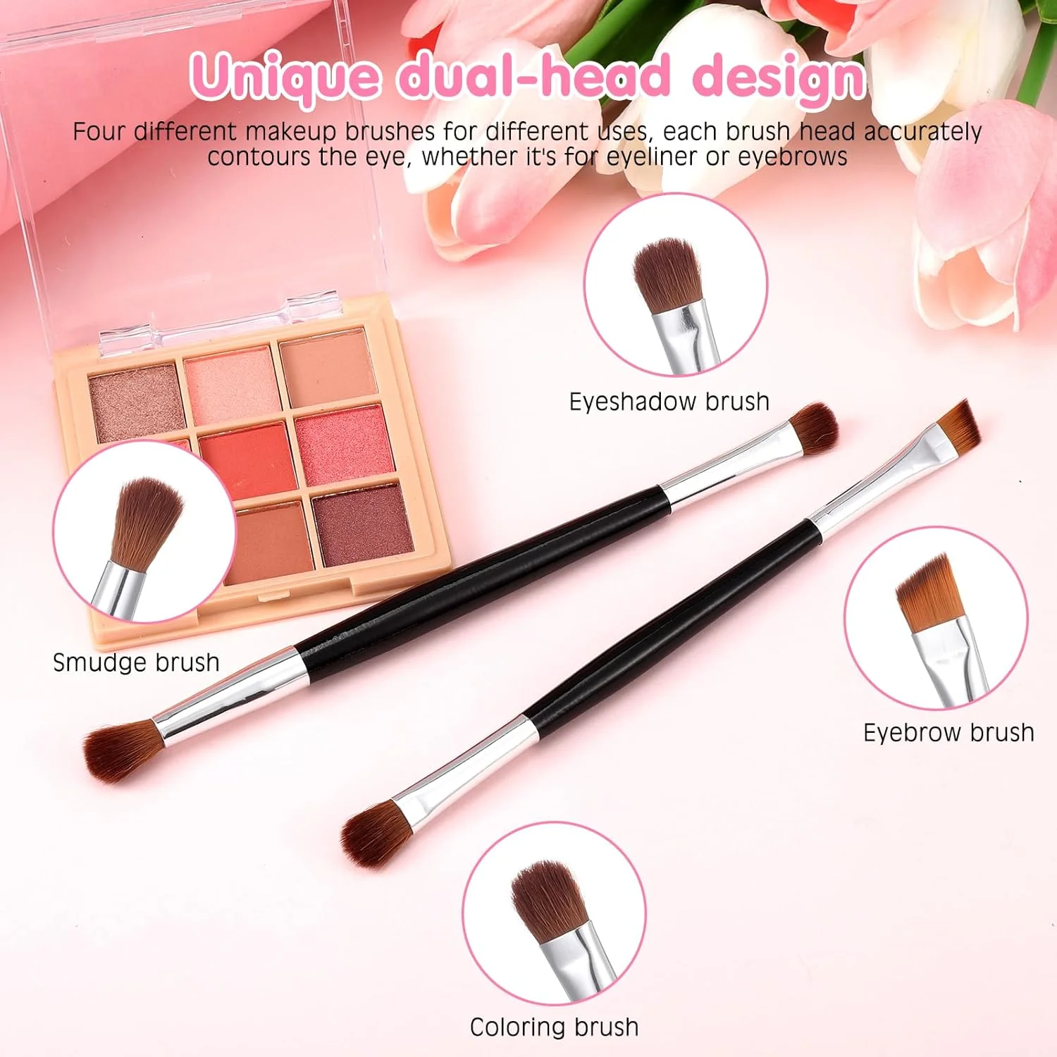 ست برس آرایشی چشم HonGien 2 عددی، ست برس آرایشی ضروری چشم، برس دو طرفه برای خط چشم، ترکیب، مشخص کردن، پخش کردن، سایه زدن، مناسب برای مسافرت