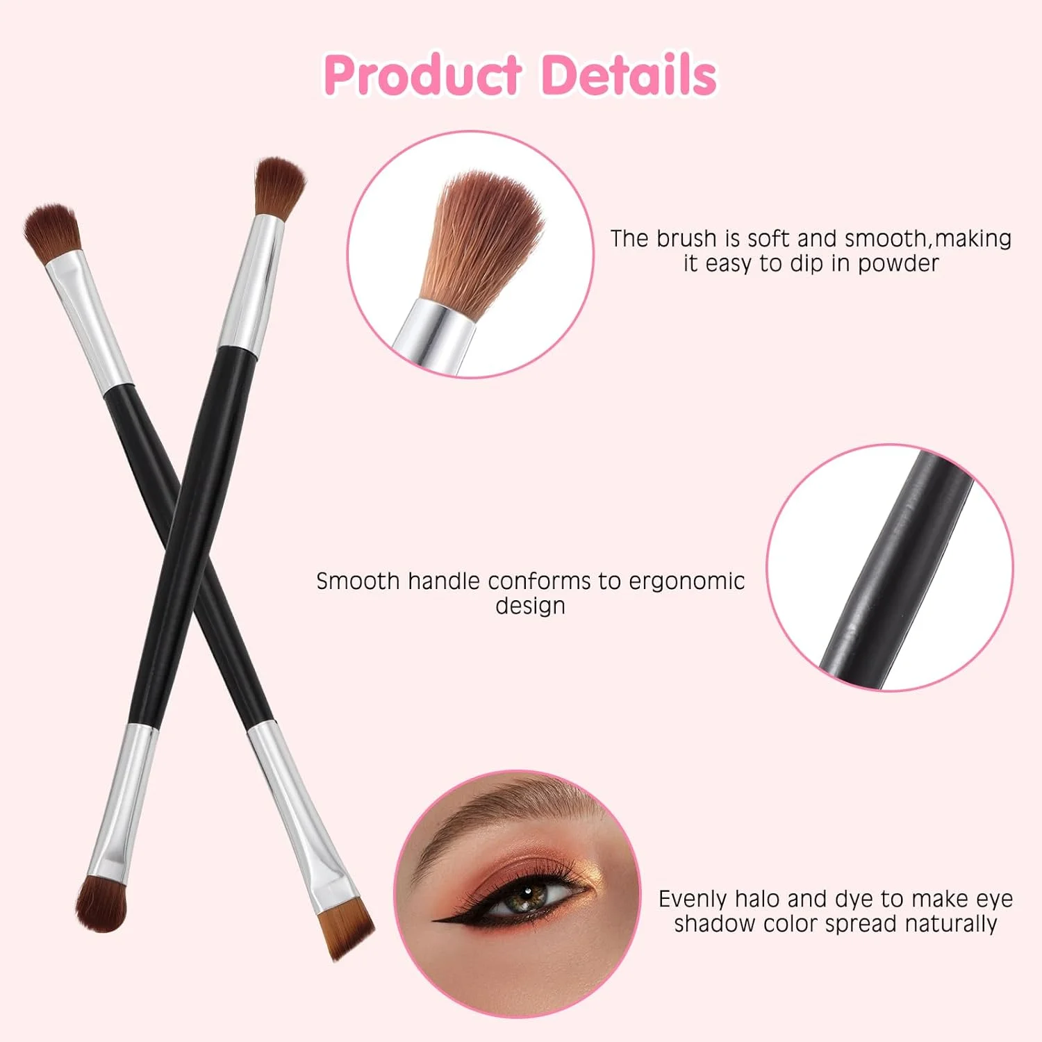 ست برس آرایشی چشم HonGien 2 عددی، ست برس آرایشی ضروری چشم، برس دو طرفه برای خط چشم، ترکیب، مشخص کردن، پخش کردن، سایه زدن، مناسب برای مسافرت