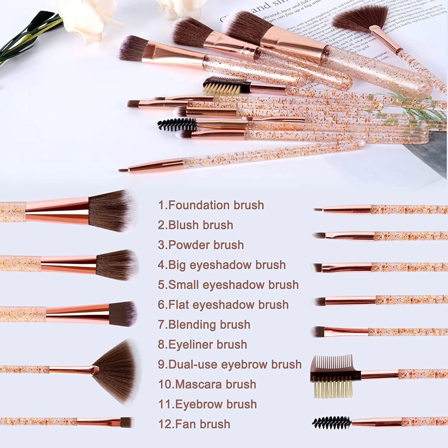 ست برس آرایشی 12 عددی هات بیوتی برای کرم پودر، سایه چشم، ابرو، خط چشم، رژگونه، پودر، کانسیلر، کانتور و سایه با کیف