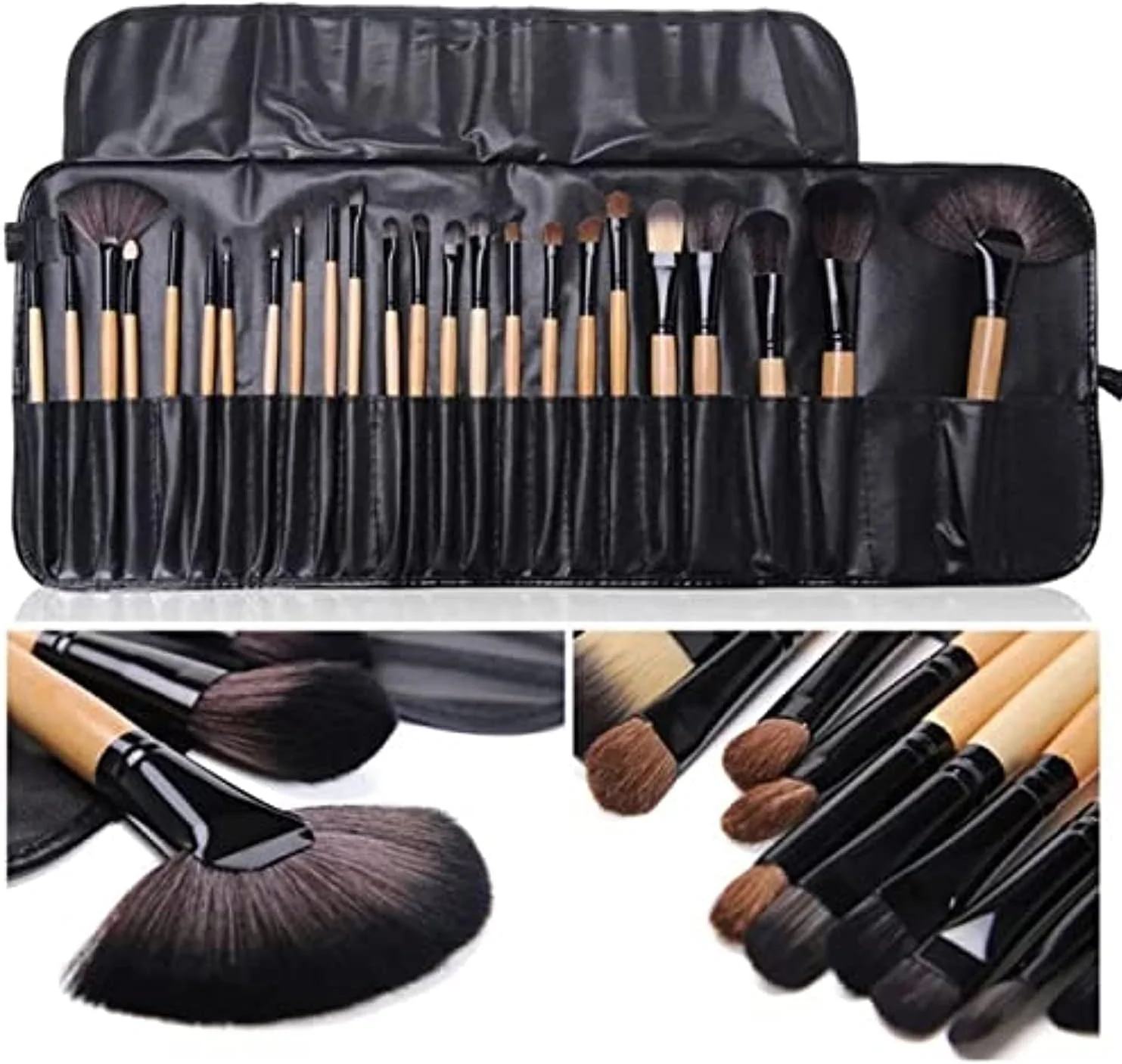 ست برس آرایشی 24 عددی حرفه ای HUDA GIRL BEAUTY برای کرم پودر، پودر صورت، رژگونه، برس های ترکیبی، موهای مصنوعی بدون تست حیوانی با کیف چرمی (ممکن است دسته متفاوت باشد)
