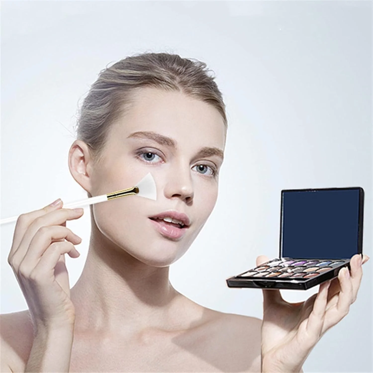 ست برس آرایشی هودور، برس بادبزنی سایز بلند حرفه ای، ابزار ماسک خاک رس و سرم، دسته چوبی، موی مصنوعی، ابزار آرایش و زیبایی مراقبت از پوست