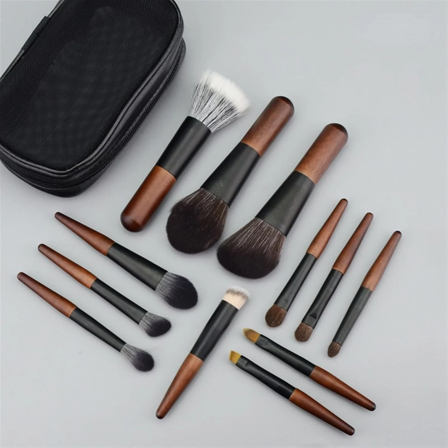 ست برس آرایشی HODORE، برس پودر دسته کوتاه مینی قابل حمل، برس رژگونه، برس سایه چشم، ابزار آرایش صورت موی حیوانات