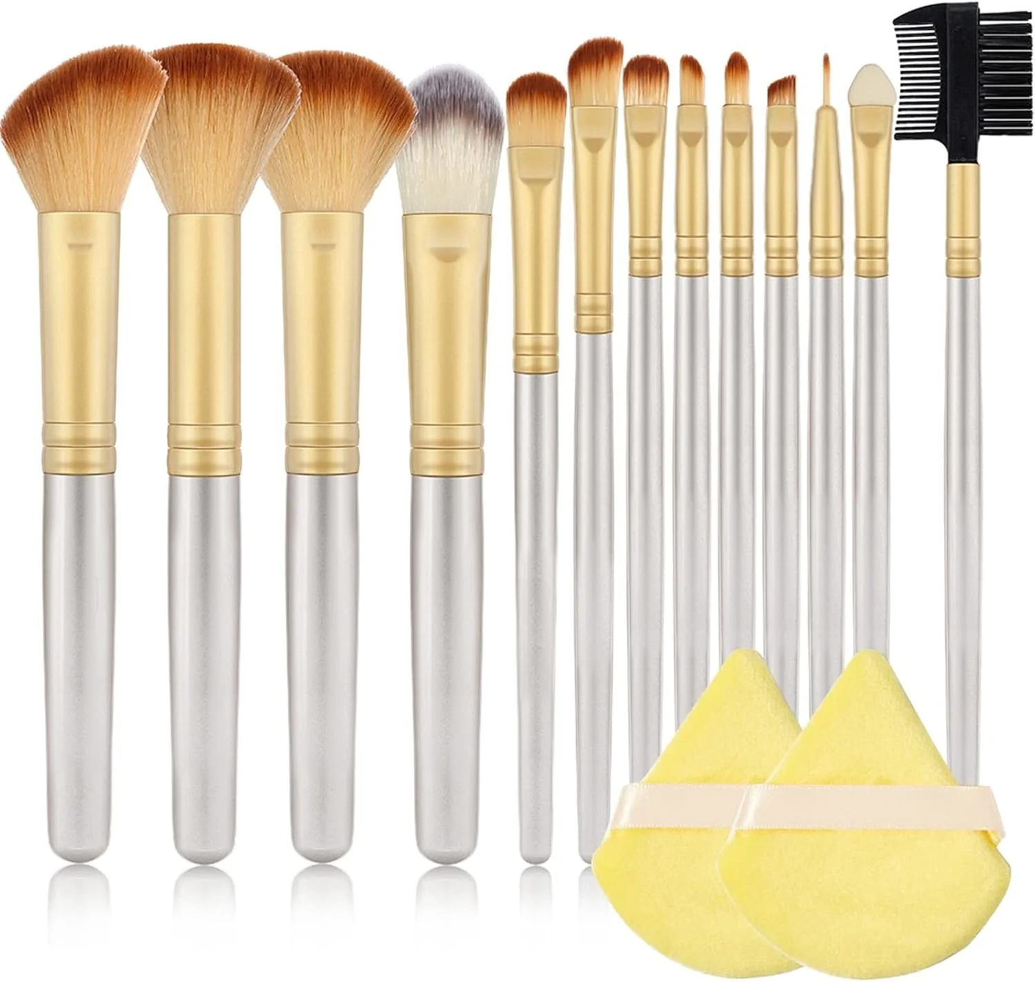 ست برس آرایشی HODORE، ست برس آرایشی صورتی شامل برس کرم پودر، رژگونه، پودر، سایه چشم، لب، ابزار آرایشی ترکیبی با 2 پد پودری (رنگ: Hortelé)