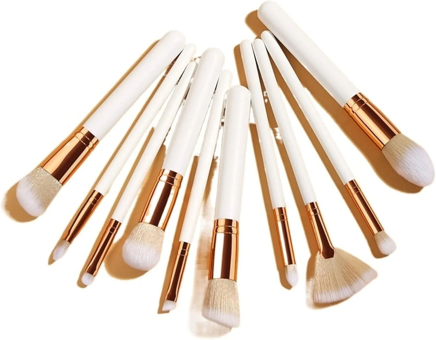 ست برس آرایشی هودور، ست برس آرایشی سفید طلایی، برس لوازم آرایشی پودر، کرم پودر، رژگونه، کانتور، سایه چشم، ابرو، ابزار زیبایی بادبزنی