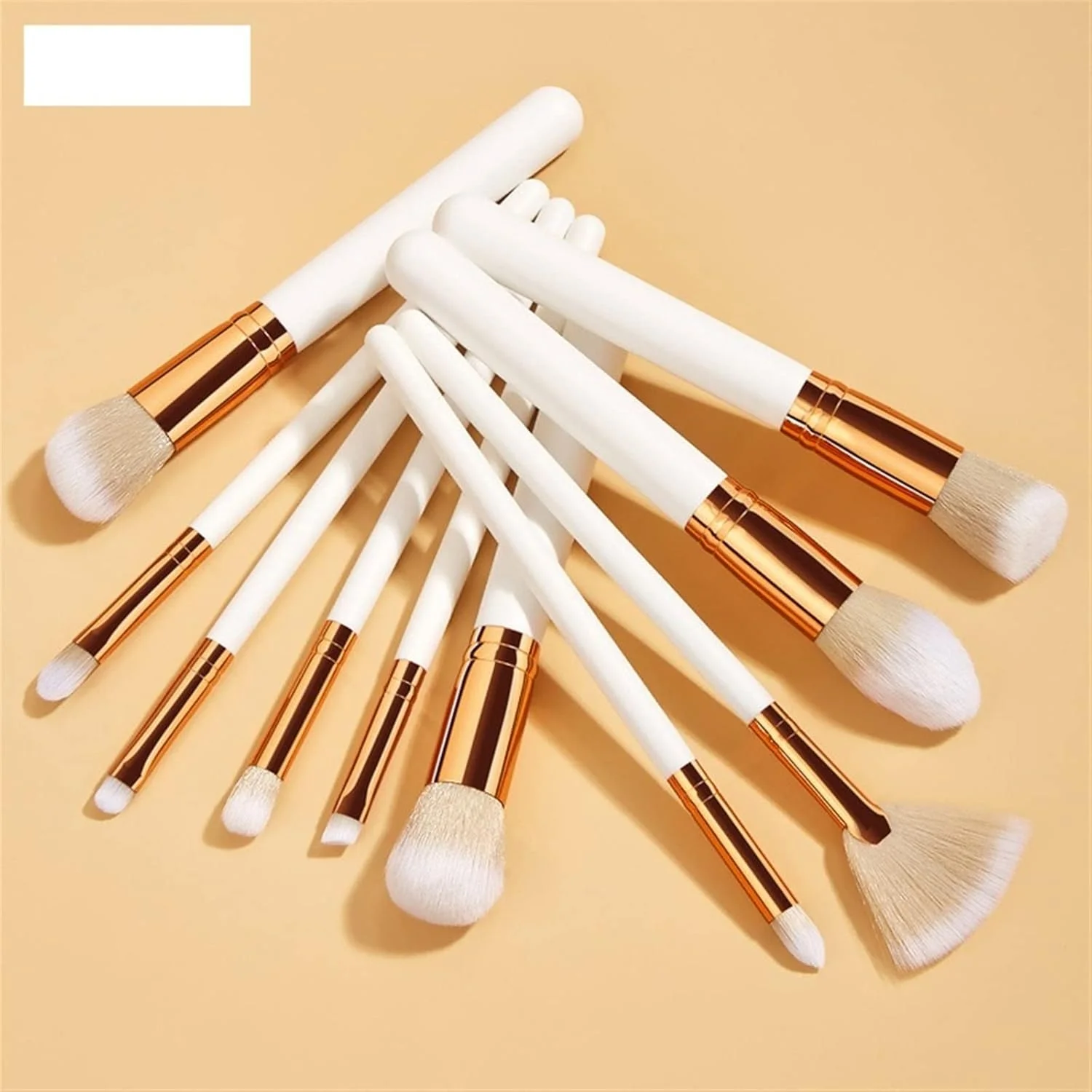 ست برس آرایشی هودور، ست برس آرایشی سفید طلایی، برس لوازم آرایشی پودر، کرم پودر، رژگونه، کانتور، سایه چشم، ابرو، ابزار زیبایی بادبزنی