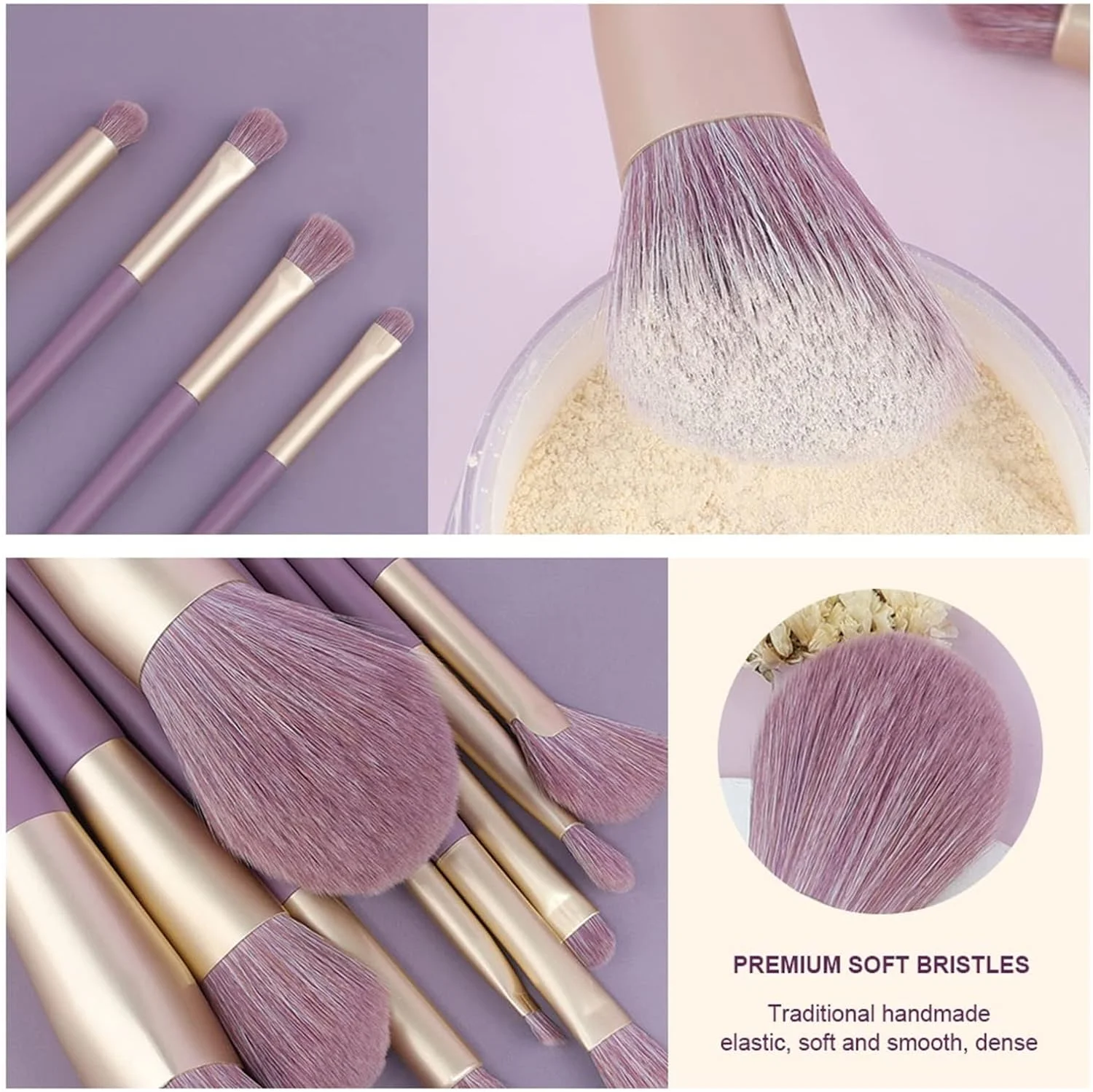 ست برس آرایشی HODORE، ست برس آرایشی شامل برس کرم پودر، پودر، سایه چشم، کانسیلر، رژگونه صورت، برس آرایشی نرم و کرکی با دسته چوبی