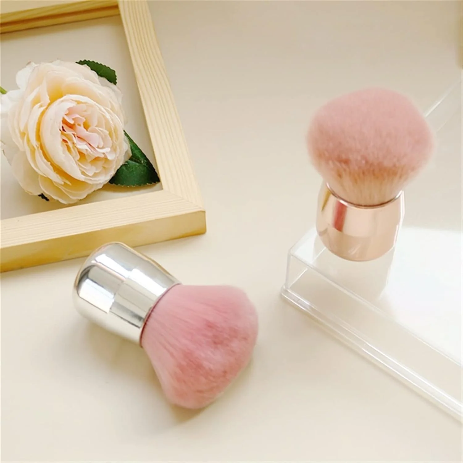 ست برس آرایشی هودور، برس رژگونه پودر شل، برس آرایشی سر قارچی، برس پودر تکی صورتی، برس پودر آرایشی مو نرم، ابزار زیبایی