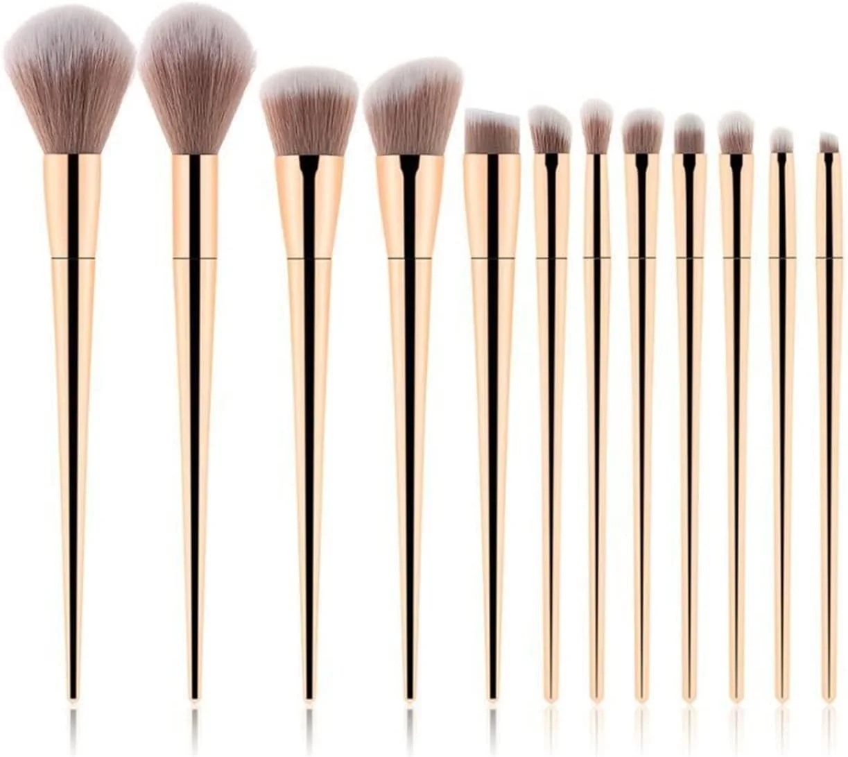 ست برس آرایشی HODORE، ست برس آرایشی فلزی طلایی ابزار آرایشی حرفه ای موی بز شامل برس های بلند کرم پودر، رژگونه، سایه چشم و ابرو