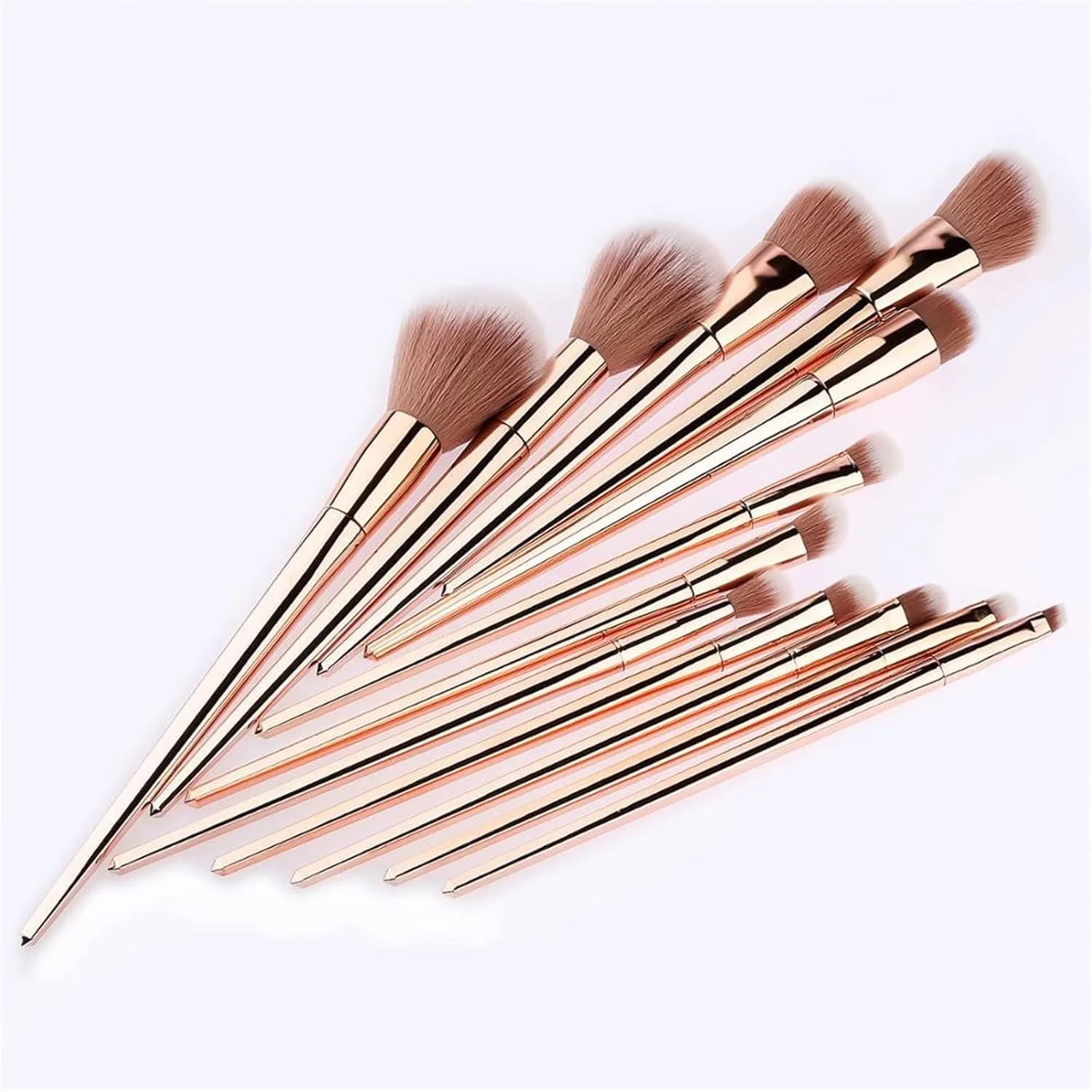 ست برس آرایشی HODORE، ست برس آرایشی فلزی طلایی ابزار آرایشی حرفه ای موی بز شامل برس های بلند کرم پودر، رژگونه، سایه چشم و ابرو