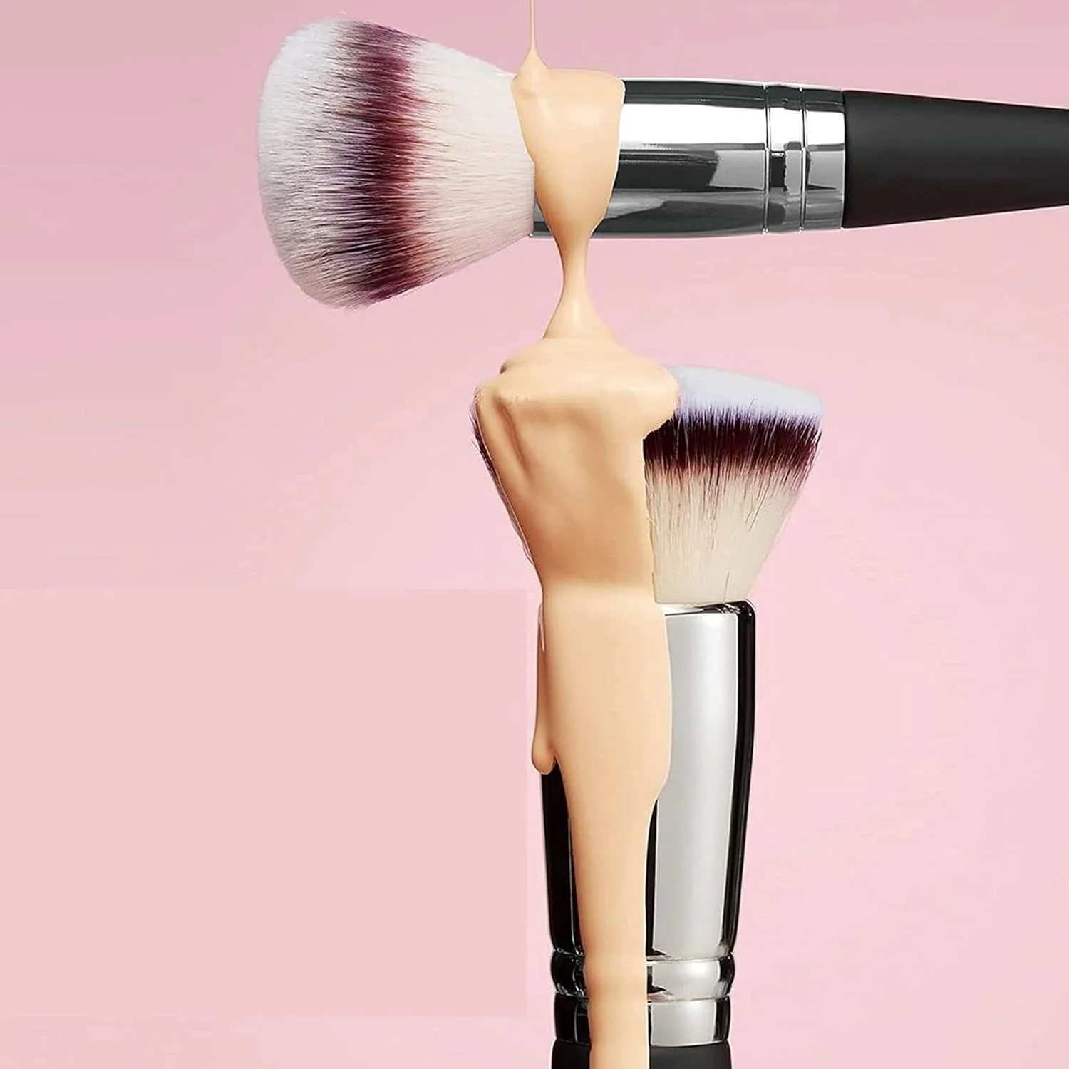 ست برس آرایشی HODORE، برس دو طرفه کرم پودر و کانسیلر، برس بی نقص گرد و مخروطی ایده آل برای ترکیب کرم مایع و پودر کانسیلر