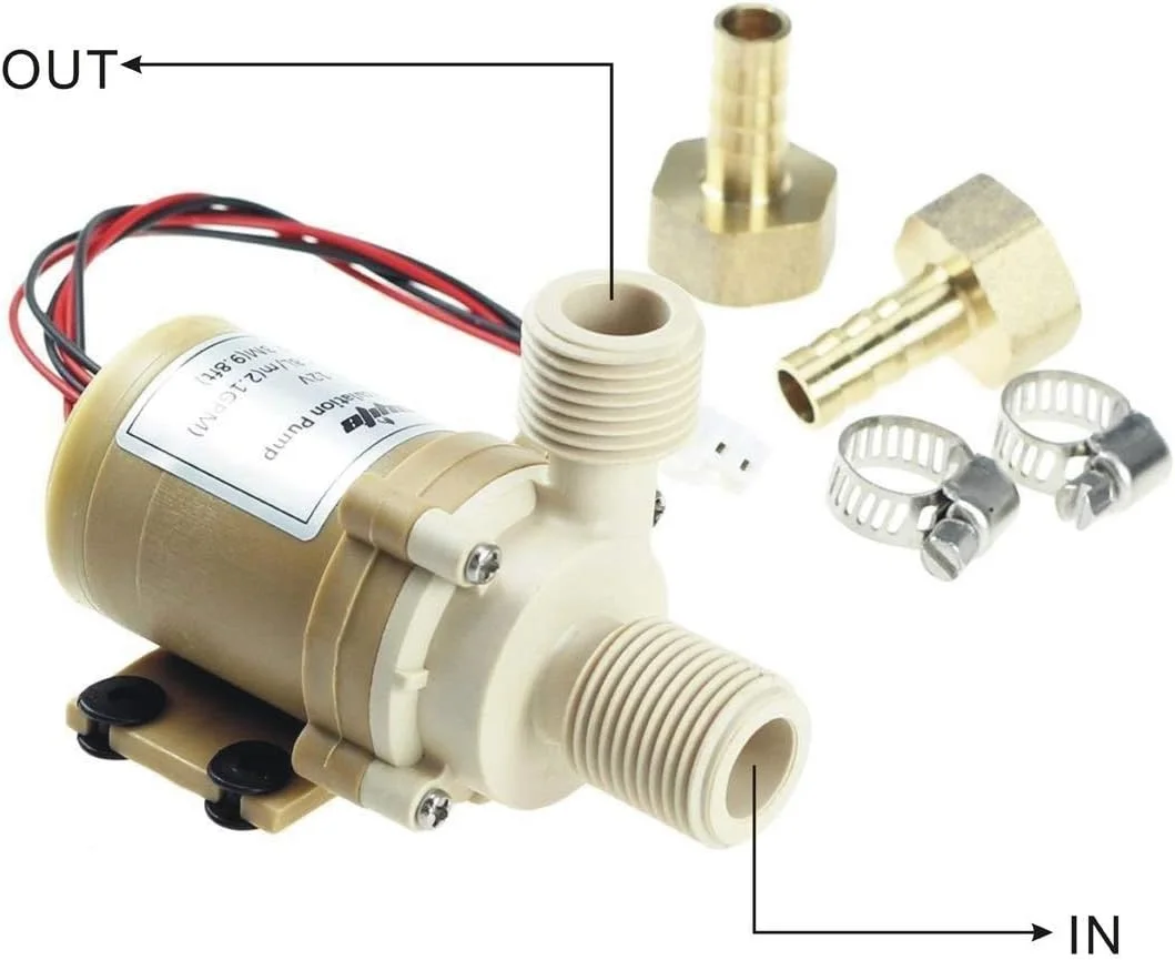 پمپ سیرکولاسیون آب گرم خورشیدی DC 12V مدل bayite BYT-7A006، کم صدا، هد تخلیه 3 متری، 2.1GPM