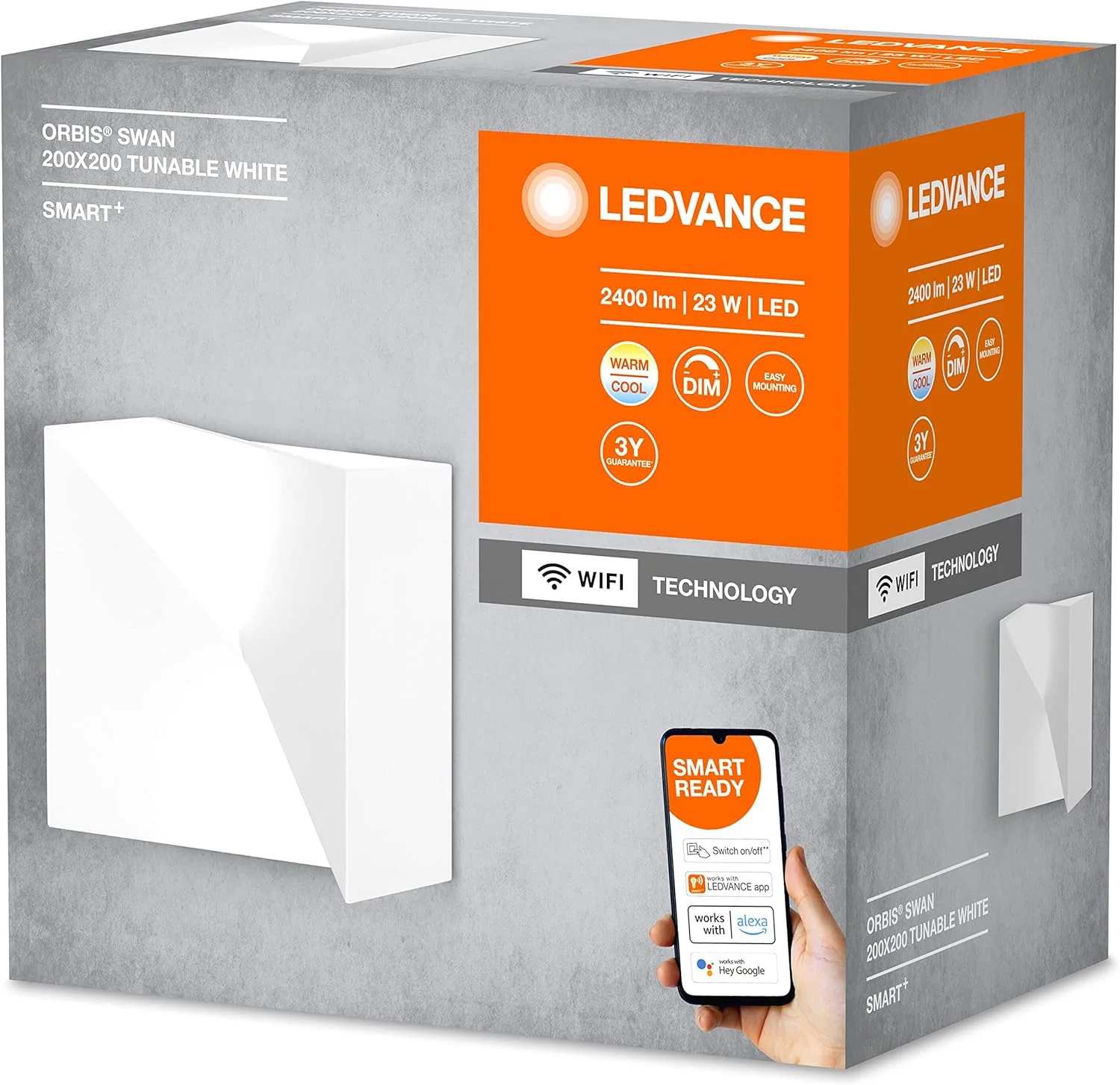 چراغ دیواری هوشمند LEDVANCE ORBIS SWAN SMART+ Wi-Fi، چراغ دیواری LED کم نور شونده برای استفاده در فضای داخلی، 23 وات، دمای رنگ از 3000 تا 6500 کلوین، 600 لومن، سطح قابل رنگ آمیزی، شکل مربع 20x20 سانتی متر چراغ دیواری هوشمند LEDVANCE ORBIS SWAN SMART+ Wi-Fi، چراغ دیواری LED کم نور شونده برای استفاده در فضای داخلی، 23 وات، دمای رنگ از 3000 تا 6500 کلوین، 600 لومن، سطح قابل رنگ آمیزی، شکل مربع 20x20 سانتی متر