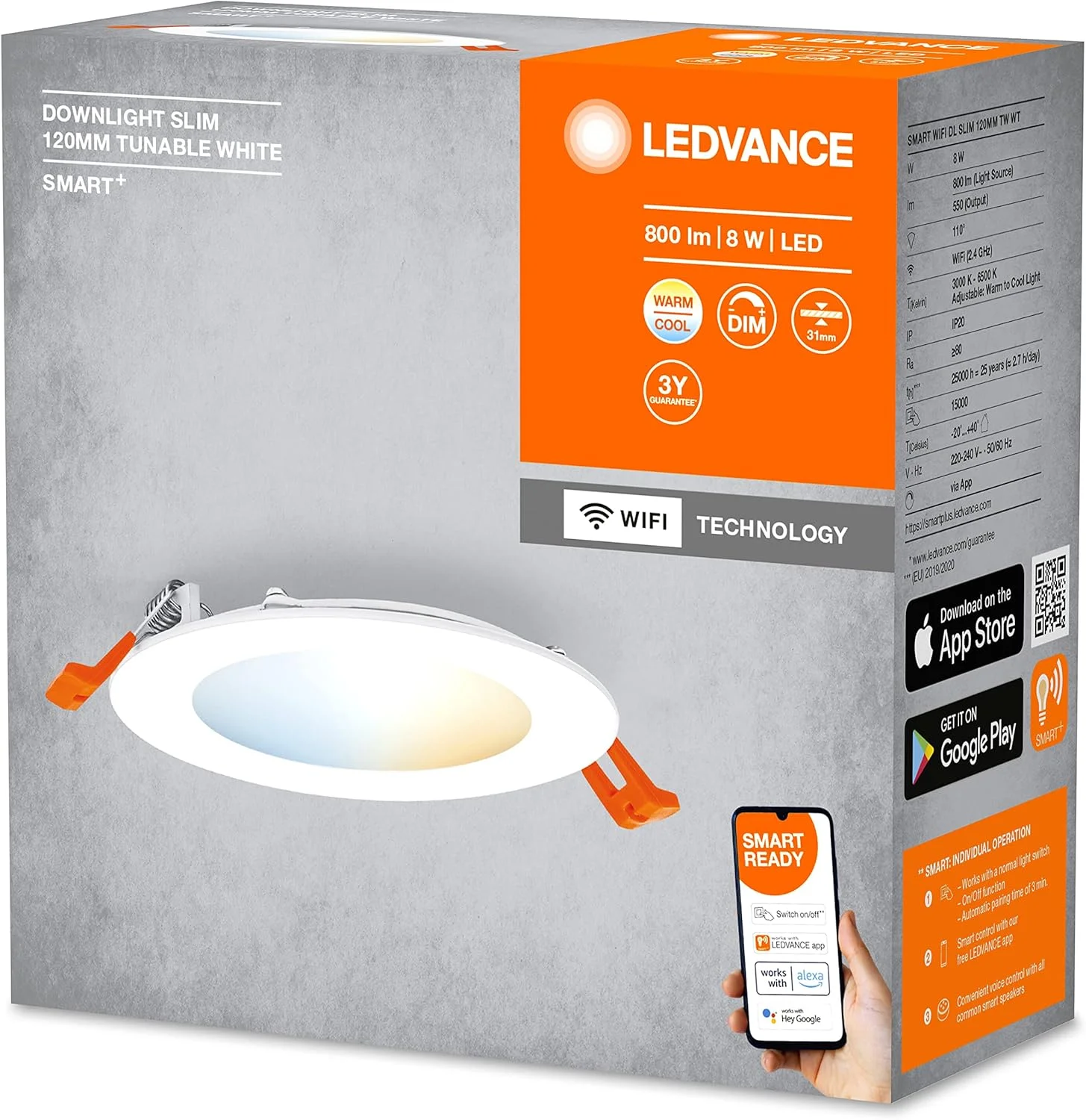 چراغ سقفی توکار ال ای دی LEDVANCE مدل SPOT INTEGRATED SLIM قطر 12 سانتی متر، گرد، مناسب برای استفاده داخلی، دیمرپذیر، 8 وات، دمای رنگ 3000-6500 کلوین، 240 لومن، طراحی تخت، دارای گیره، سفید چراغ سقفی توکار ال ای دی LEDVANCE مدل SPOT INTEGRATED SLIM قطر 12 سانتی متر، گرد، مناسب برای استفاده داخلی، دیمرپذیر، 8 وات، دمای رنگ 3000-6500 کلوین، 240 لومن، طراحی تخت، دارای گیره، سفید
