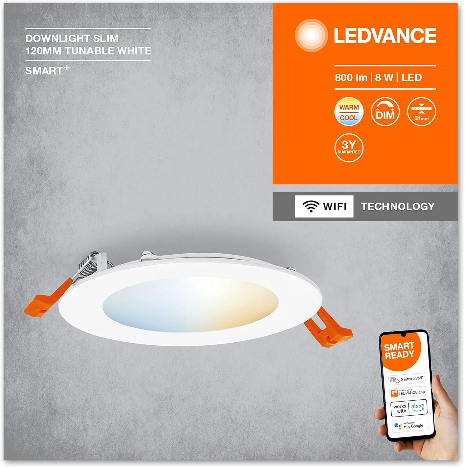 چراغ سقفی توکار ال ای دی LEDVANCE مدل SPOT INTEGRATED SLIM قطر 12 سانتی متر، گرد، مناسب برای استفاده داخلی، دیمرپذیر، 8 وات، دمای رنگ 3000-6500 کلوین، 240 لومن، طراحی تخت، دارای گیره، سفید چراغ سقفی توکار ال ای دی LEDVANCE مدل SPOT INTEGRATED SLIM قطر 12 سانتی متر، گرد، مناسب برای استفاده داخلی، دیمرپذیر، 8 وات، دمای رنگ 3000-6500 کلوین، 240 لومن، طراحی تخت، دارای گیره، سفید