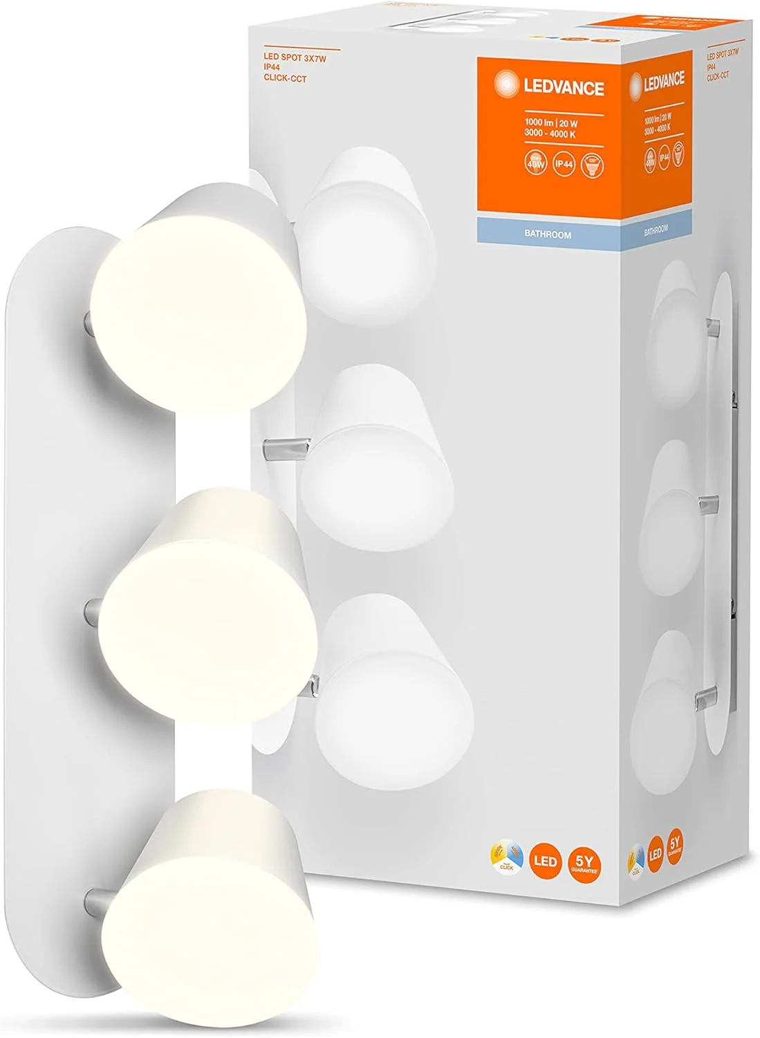 چراغ دیواری و سقفی LEDVANCE مدل LED Spot IP44 Click CCT با نور سفید گرم و سرد قابل کنترل از طریق کلید دیواری 20 وات آلومینیوم IP44 چراغ دیواری و سقفی LEDVANCE مدل LED Spot IP44 Click CCT با نور سفید گرم و سرد قابل کنترل از طریق کلید دیواری 20 وات آلومینیوم IP44
