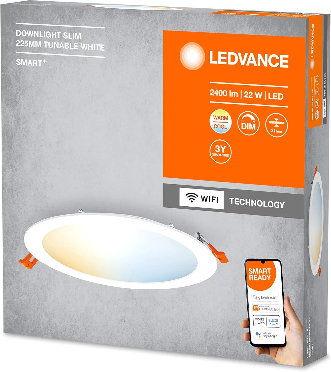 چراغ سقفی توکار ال ای دی LEDVANCE مدل SPOT INTEGRATED SLIM Ø 22,5cm، گرد، مناسب برای استفاده در فضای داخلی، دیمرپذیر، 22 وات، دمای رنگ 3000-6500K، 240 لومن، طراحی تخت، گیره، سفید چراغ سقفی توکار ال ای دی LEDVANCE مدل SPOT INTEGRATED SLIM Ø 22,5cm، گرد، مناسب برای استفاده در فضای داخلی، دیمرپذیر، 22 وات، دمای رنگ 3000-6500K، 240 لومن، طراحی تخت، گیره، سفید