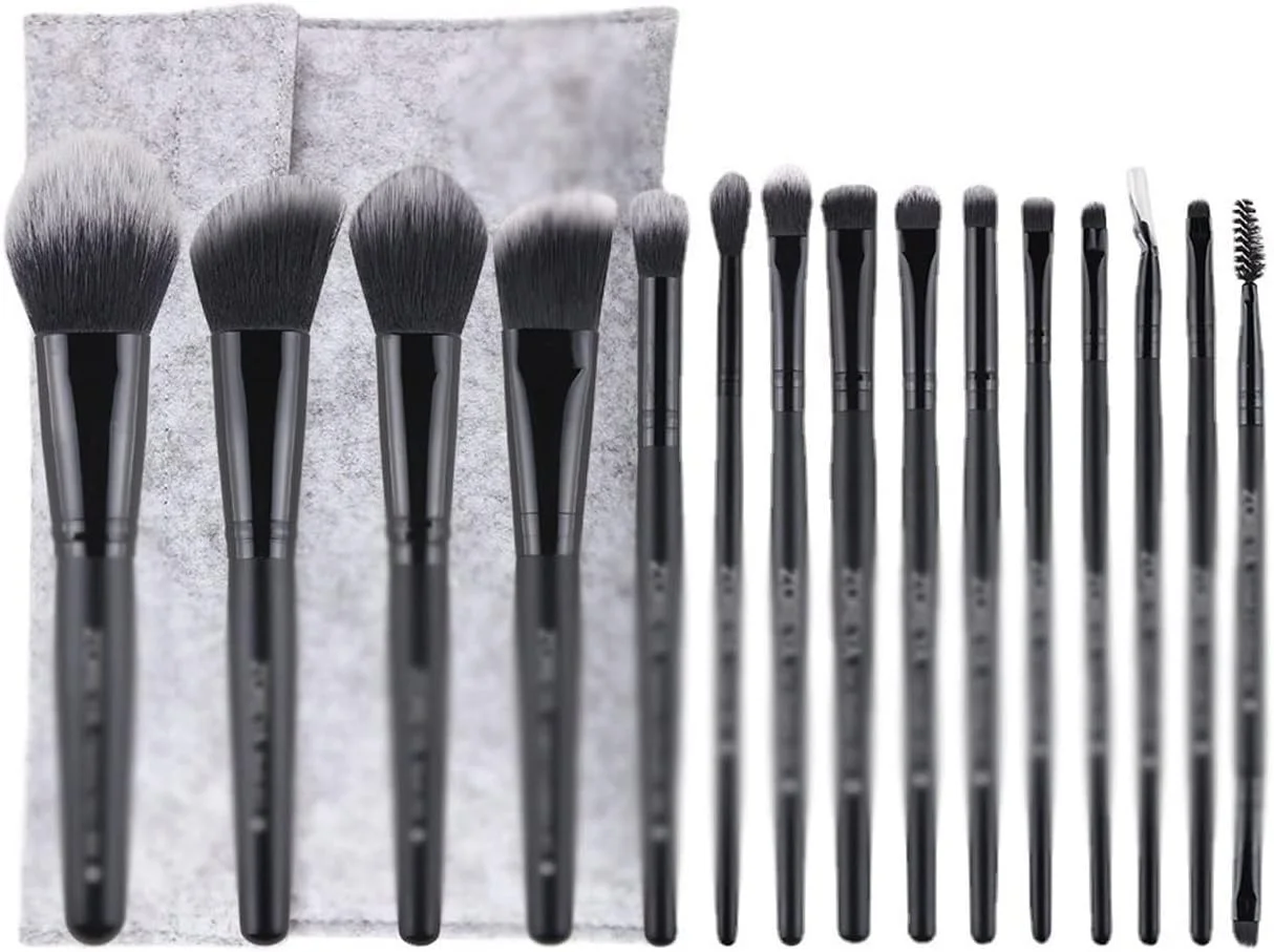 ست برس آرایشی HODORE، ست 15 عددی برس آرایشی مشکی حرفه ای سایه چشم، پودر، کرم پودر، کانسیلر، کیت کامل آرایشی.