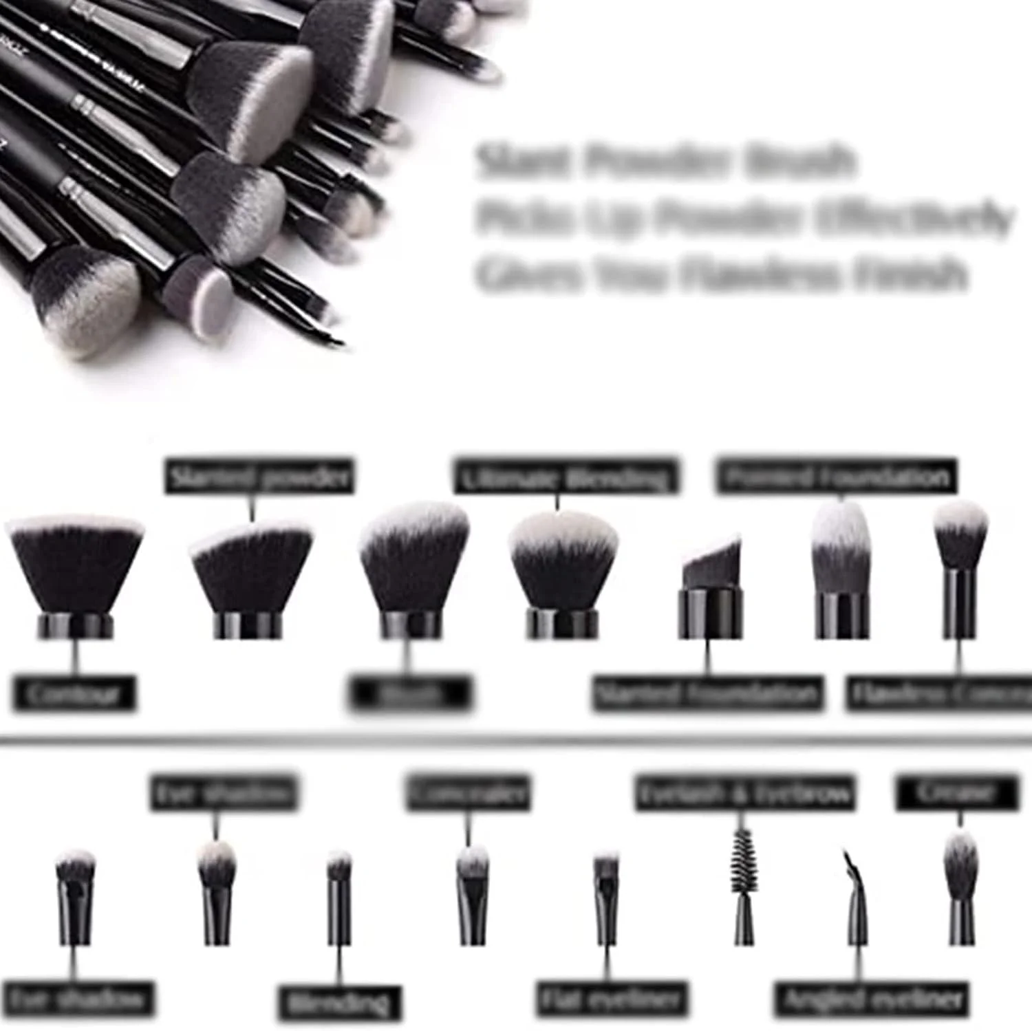 ست برس آرایشی HODORE، ست 15 عددی برس آرایشی مشکی حرفه ای سایه چشم، پودر، کرم پودر، کانسیلر، کیت کامل آرایشی.