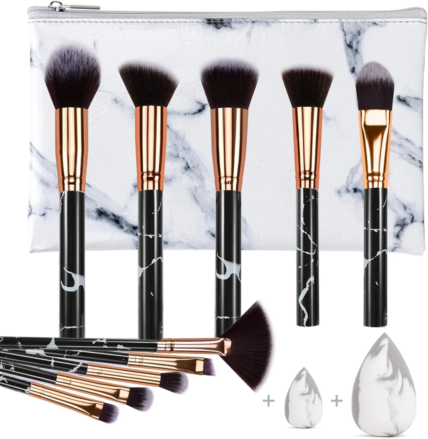 ست برس آرایشی حرفه ای HEYMKGO طرح سنگ مرمر، موهای نرم و بدون بو، مصنوعی و طبیعی، 10 عدد برس آرایشی + 2 عدد اسفنج آرایشی + کیف لوازم آرایشی (مشکی) ست برس آرایشی حرفه ای HEYMKGO طرح سنگ مرمر، موهای نرم و بدون بو، مصنوعی و طبیعی، 10 عدد برس آرایشی + 2 عدد اسفنج آرایشی + کیف لوازم آرایشی (مشکی)