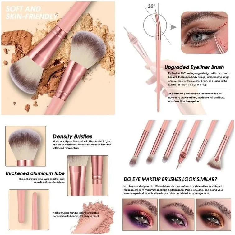 ست برس آرایشی صورتی HGHDBT، 70 تکه، کیت آرایشی حرفه ای چند منظوره با کیف، لوازم جانبی آرایش صورت، کیت برس آرایش کرم پودر، برس ها و ابزارهای آرایش چشم و صورت