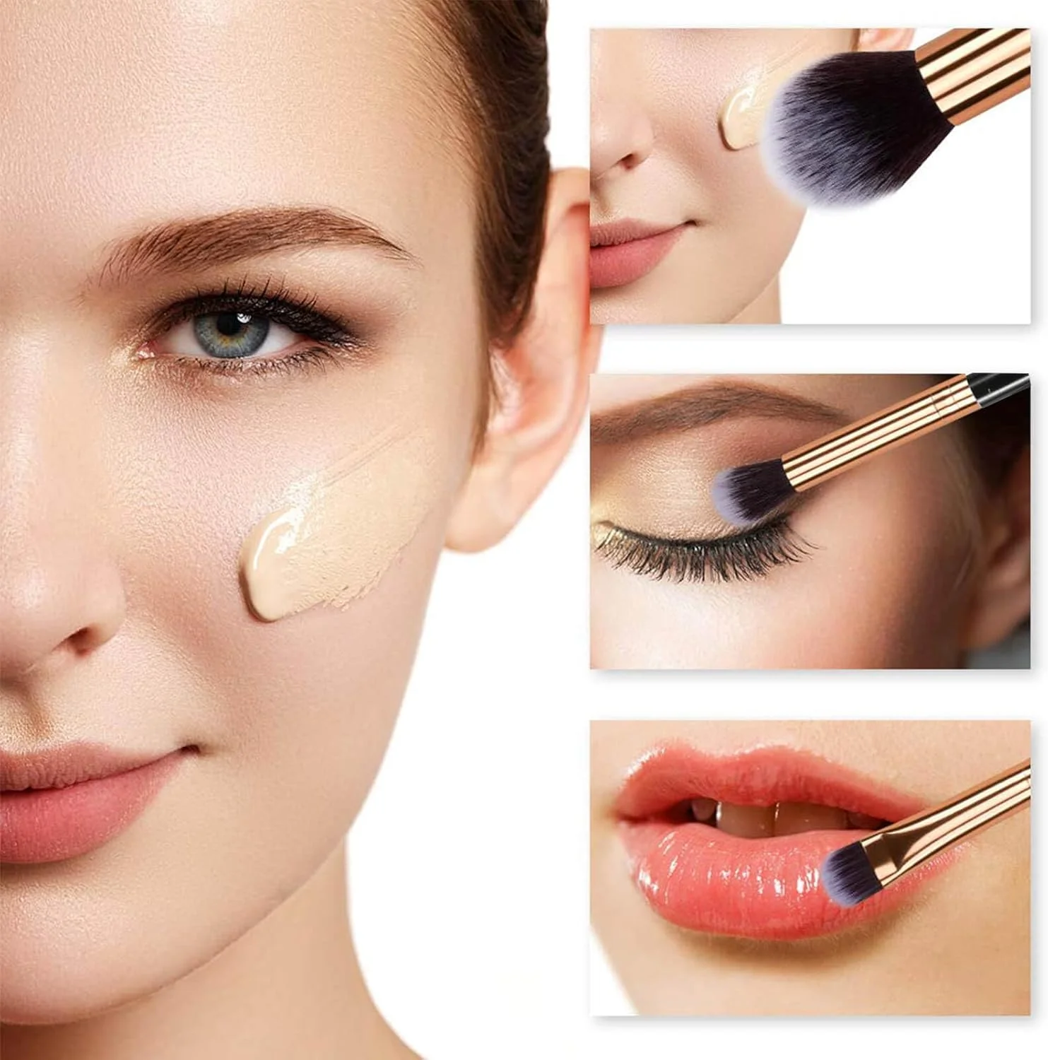 ست برس آرایشی حرفه ای HEYMKGO طرح سنگ مرمر، موهای نرم و بدون بو، مصنوعی و طبیعی، 10 عدد برس آرایشی + 2 عدد اسفنج آرایشی + کیف لوازم آرایشی (مشکی)