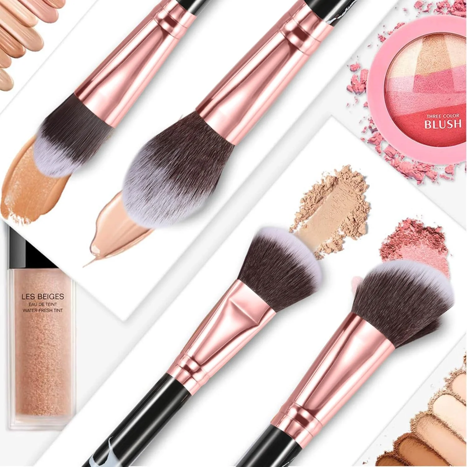 ست برس آرایشی حرفه ای HEYMKGO طرح سنگ مرمر، موهای نرم و بدون بو، مصنوعی و طبیعی، 10 عدد برس آرایشی + 2 عدد اسفنج آرایشی + کیف لوازم آرایشی (مشکی)