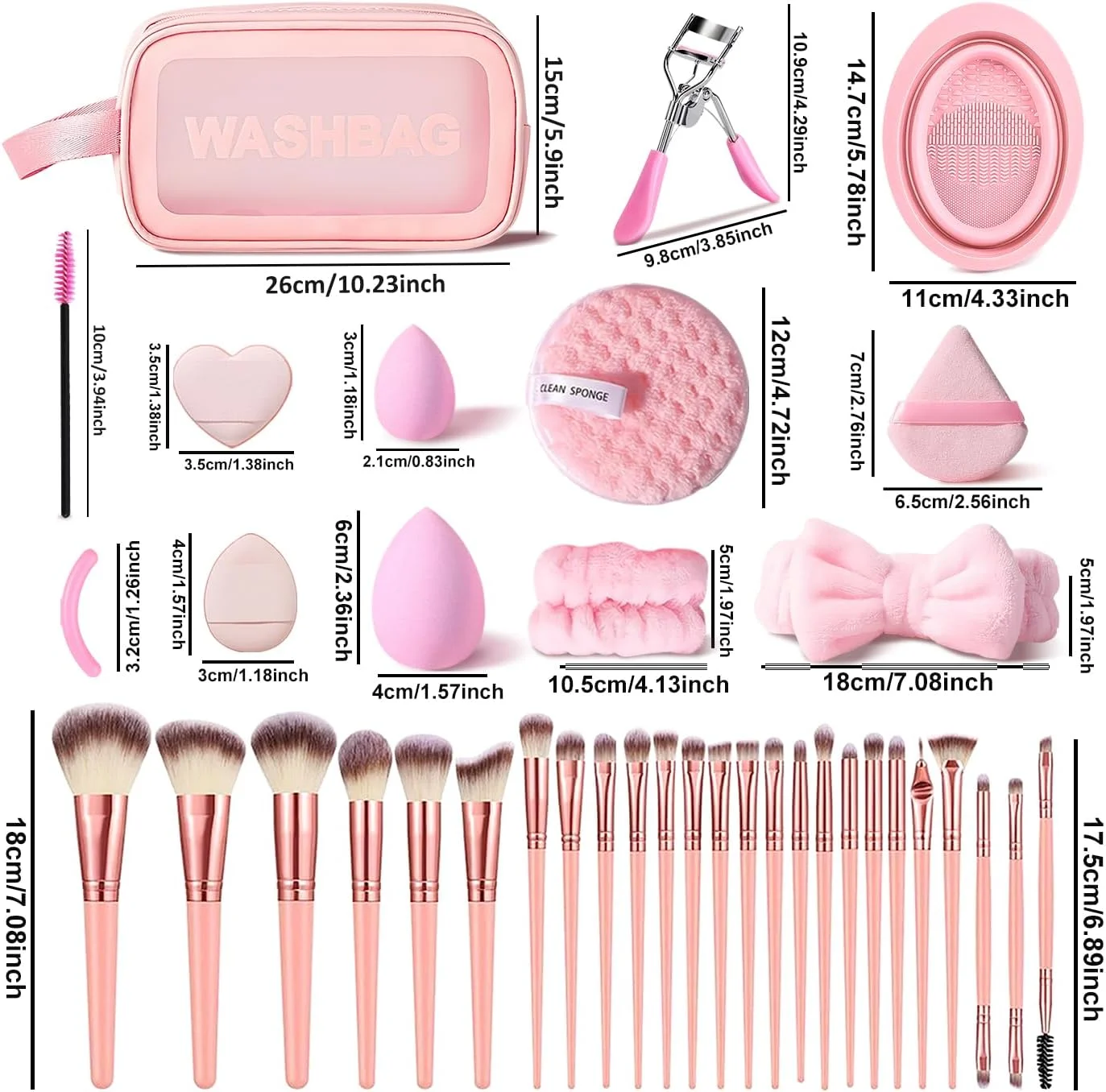 ست 65 عددی برس آرایشی صورتی HGHDBT، ست کیت آرایشی حرفه ای چند منظوره با کیف، لوازم جانبی آرایش صورت، ست برس آرایش فونداسیون، برس ها و ابزارهای آرایش چشم و صورت